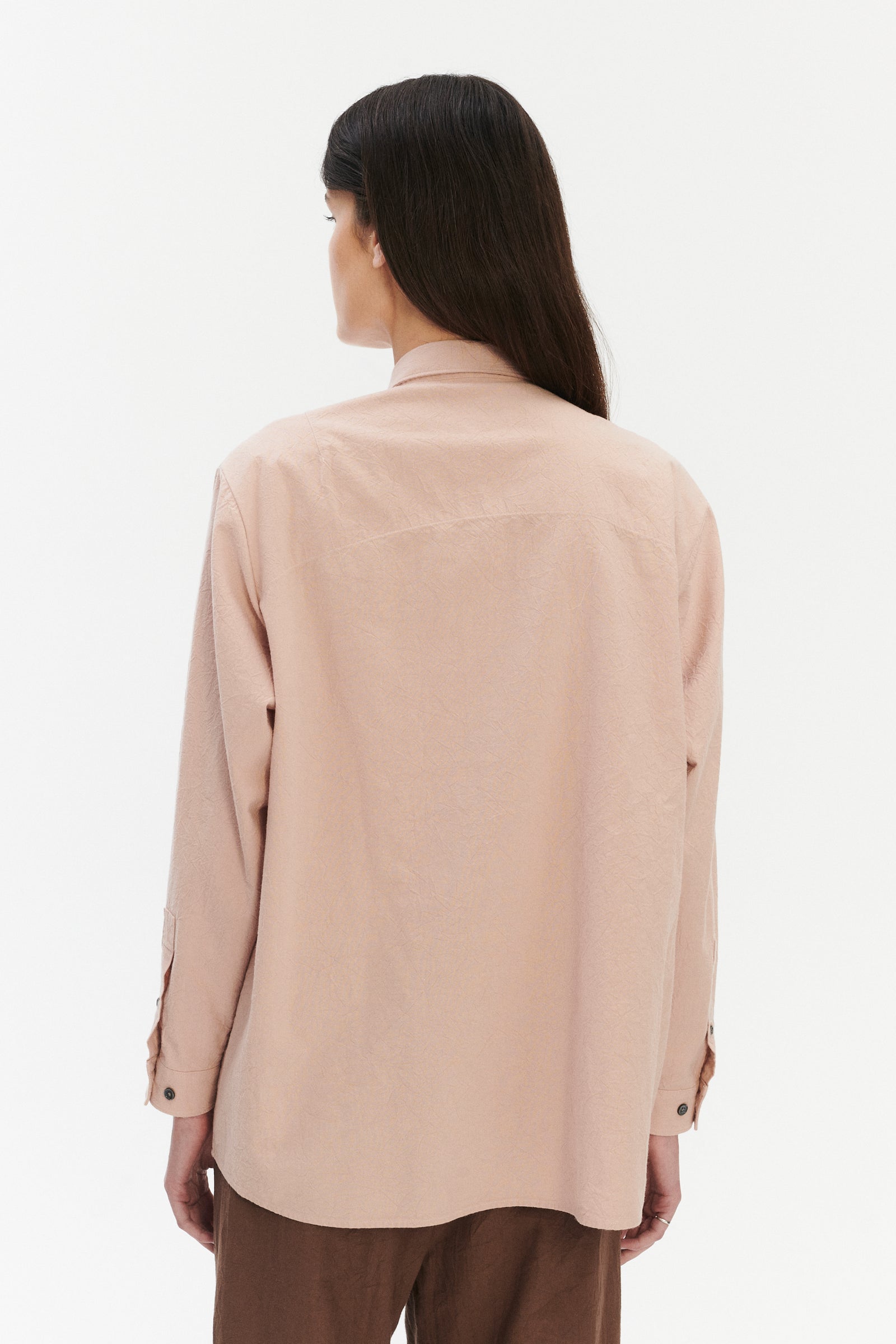 Relaxed Oversized Shirt in Dusty Pink in the finest Japanese Crinkled Cotton