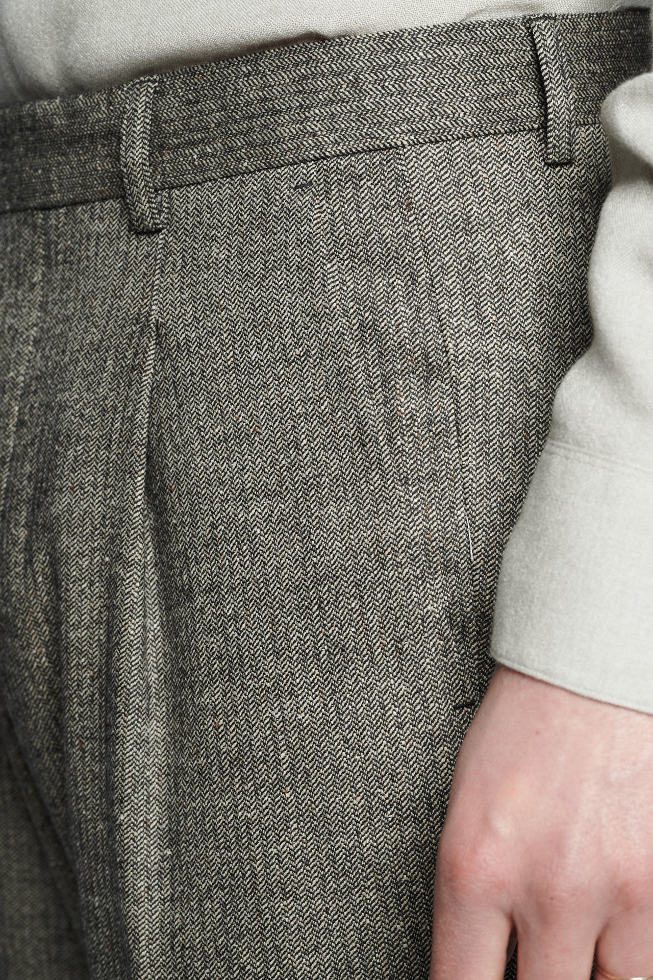 Bohemian Trousers in a Grey Herringbone Italian Wool and Silk
