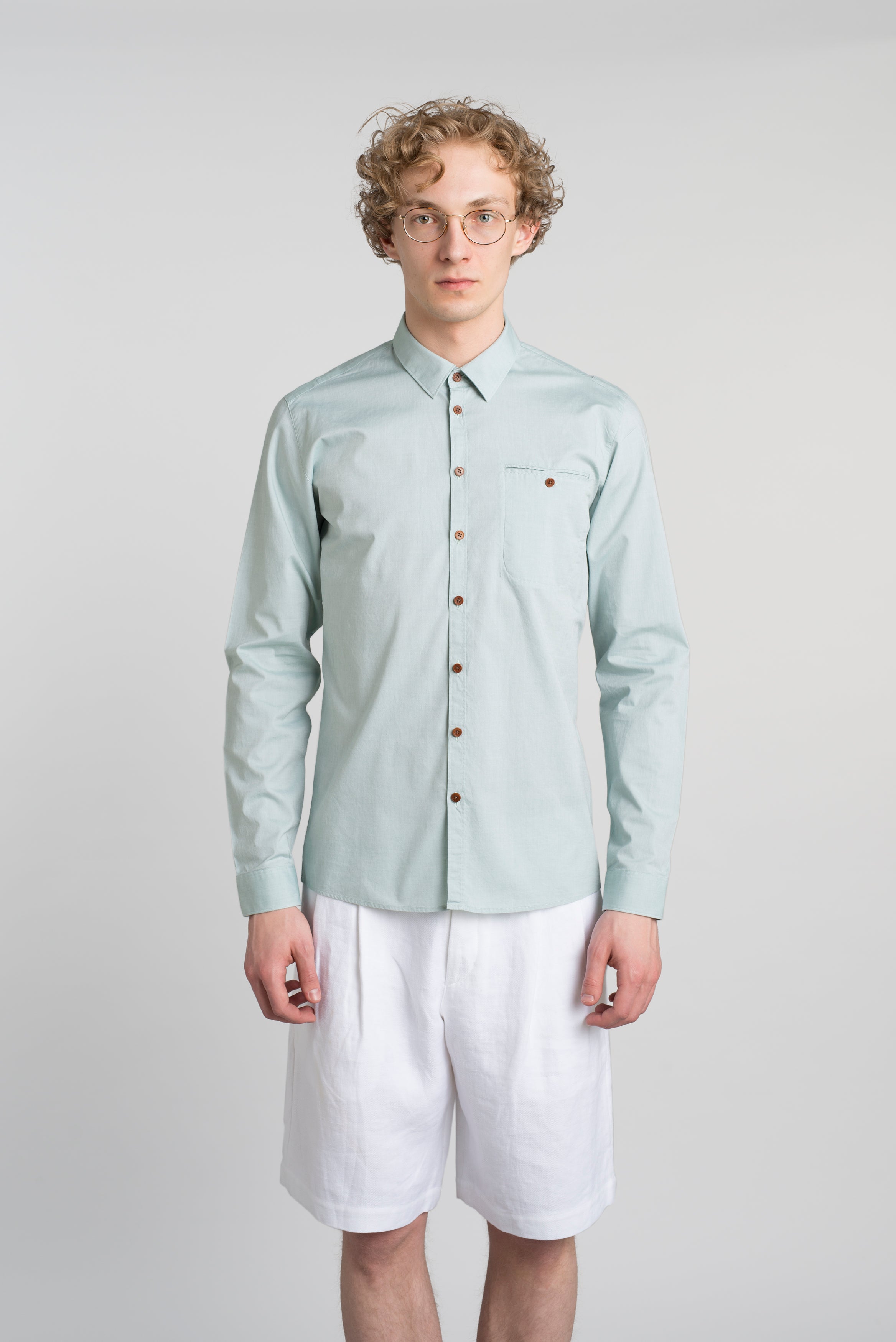 Proper Double Pocket Shirt in a Green Portuguese PinPoint Oxford