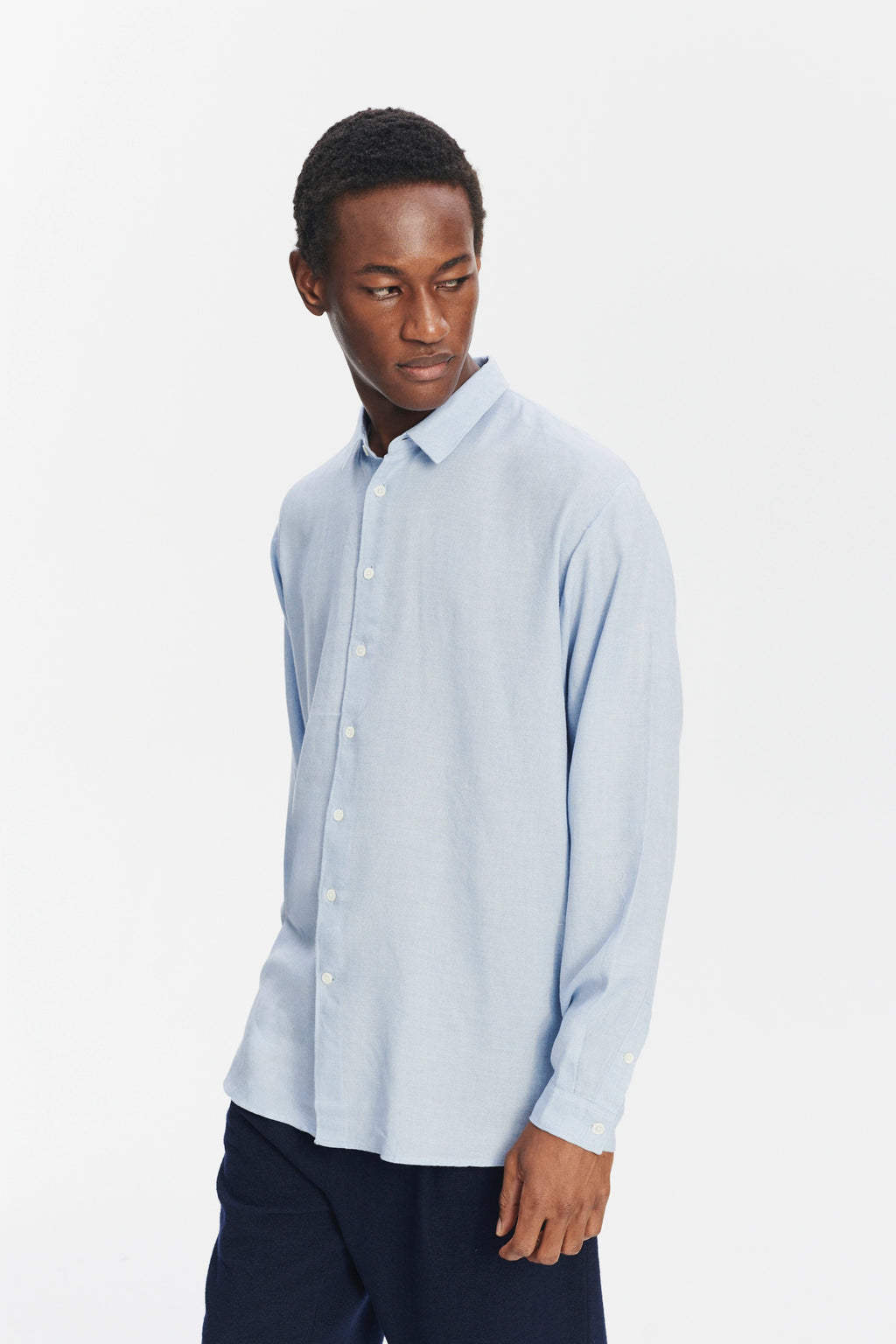 Oversized Boxy Shirt in a Sky Blue Airy Portuguese Modal and Merino Wool Blend