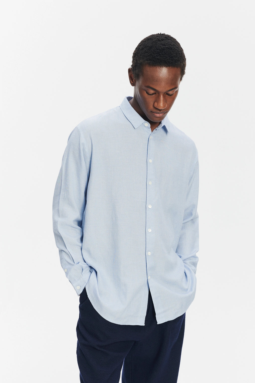 Oversized Boxy Shirt in a Sky Blue Airy Portuguese Modal and Merino Wool Blend