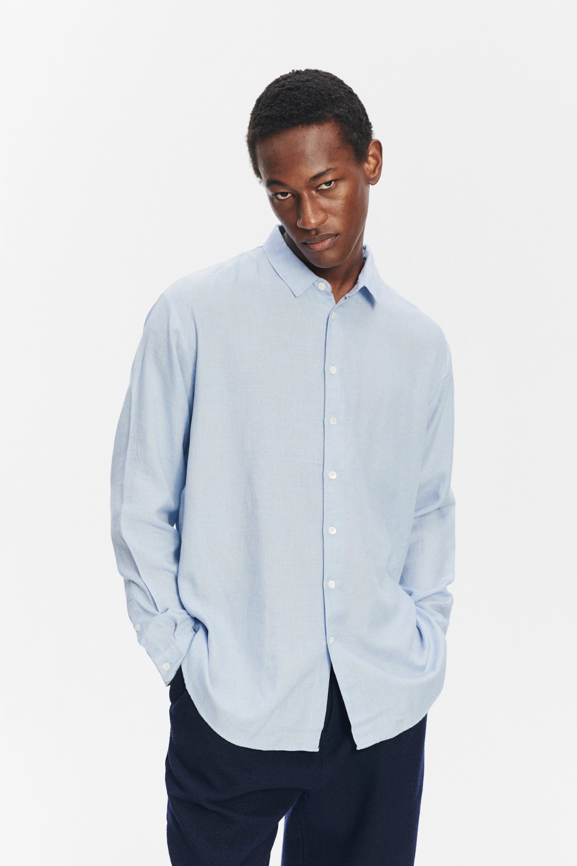Oversized Boxy Shirt in a Sky Blue Airy Portuguese Modal and Merino Wool Blend