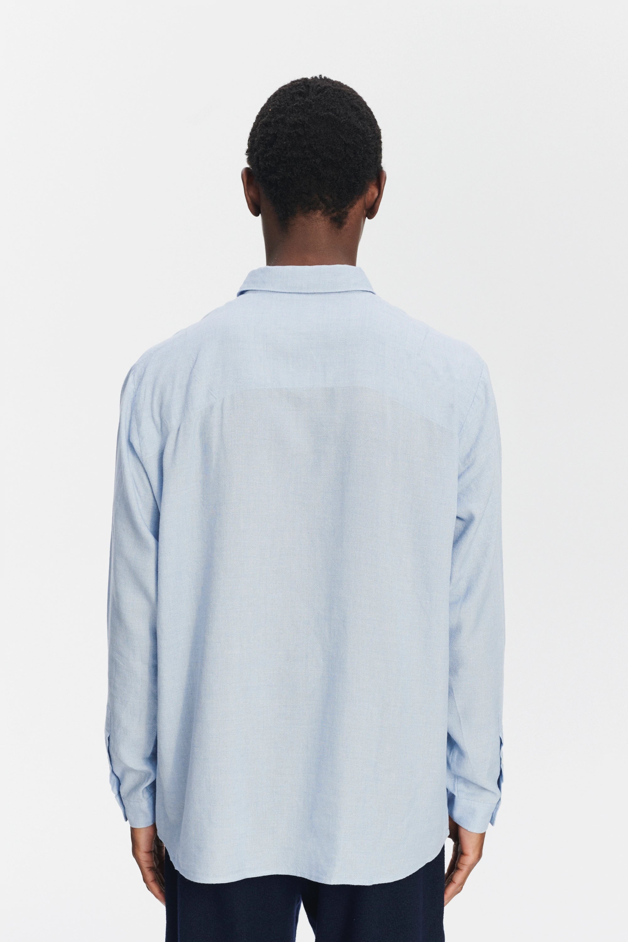 Oversized Boxy Shirt in a Sky Blue Airy Portuguese Modal and Merino Wool Blend