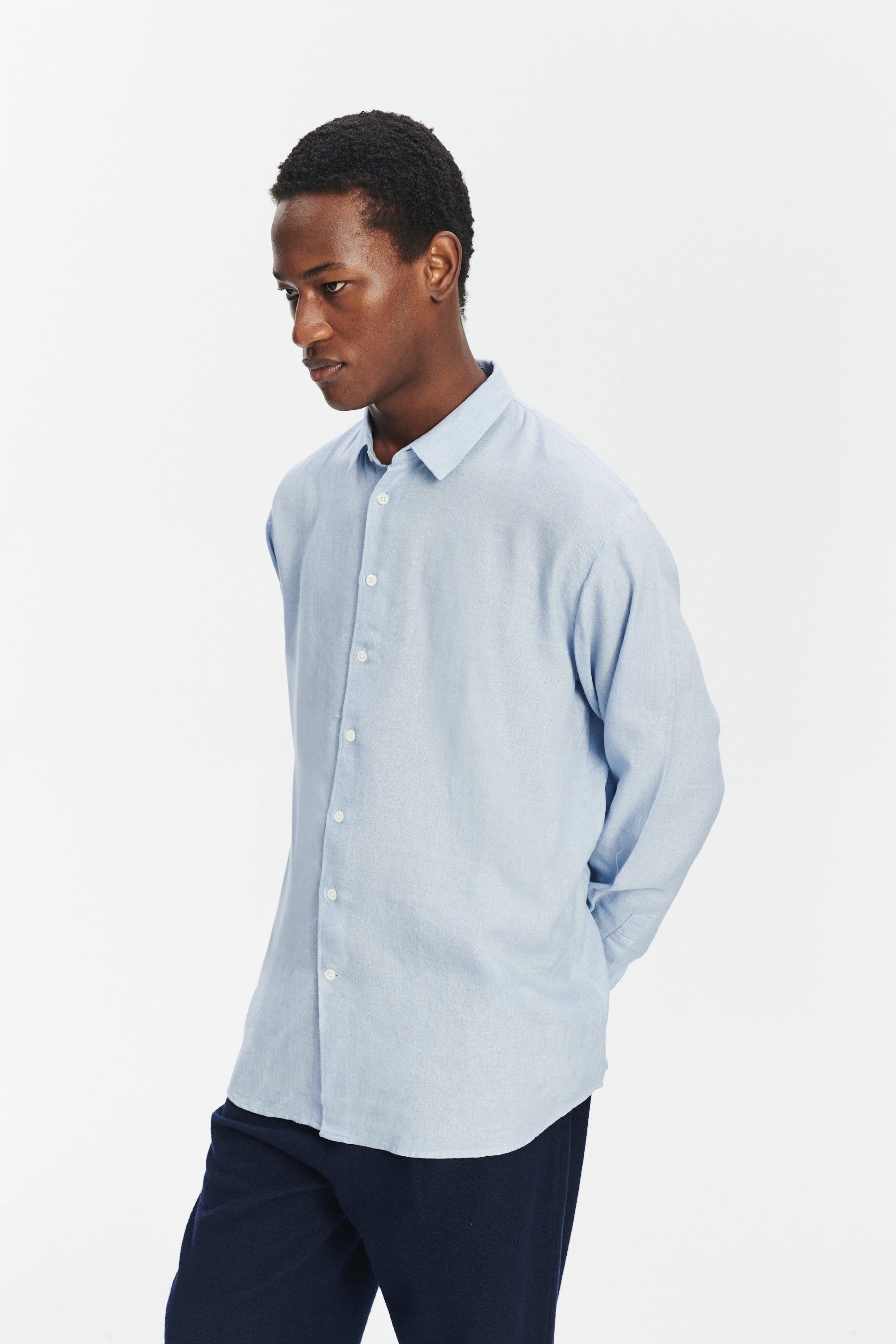 Oversized Boxy Shirt in a Sky Blue Airy Portuguese Modal and Merino Wool Blend