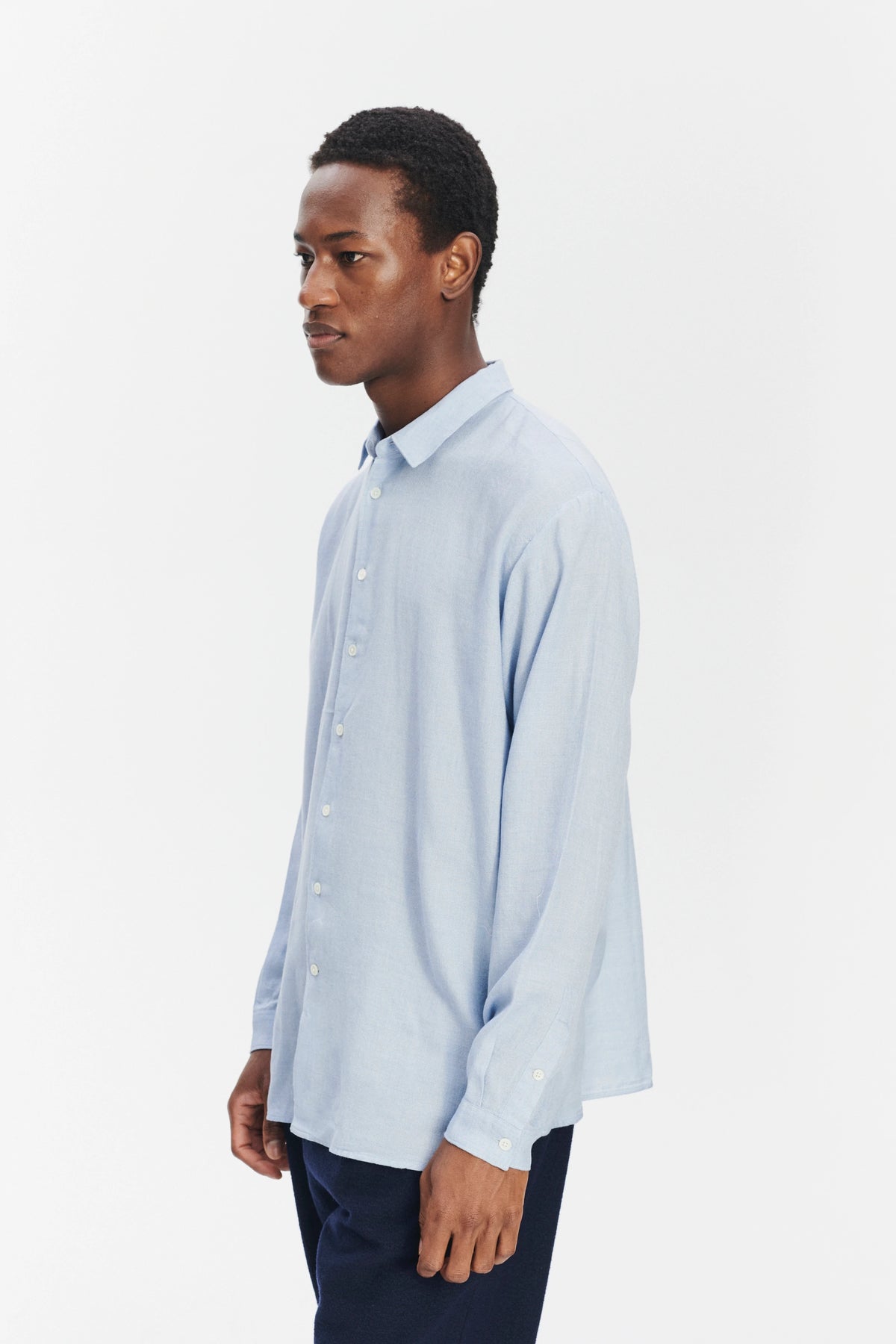 Oversized Boxy Shirt in a Sky Blue Airy Portuguese Modal and Merino Wool Blend