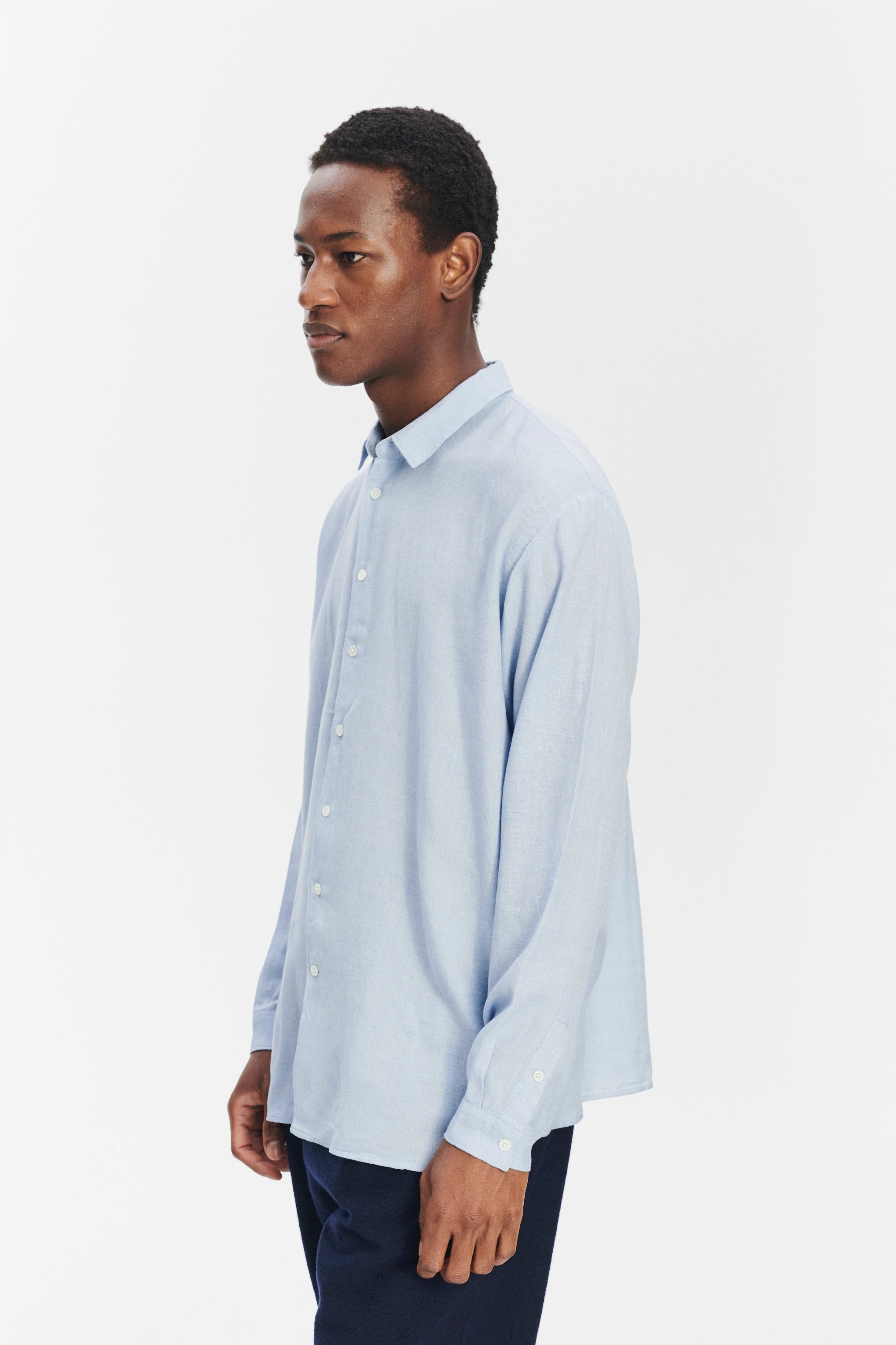 Oversized Boxy Shirt in a Sky Blue Airy Portuguese Modal and Merino Wool Blend