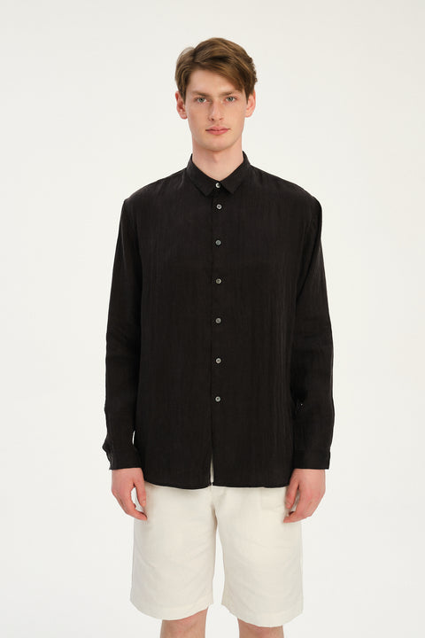 Breda Boxy Shirt in an Anthracite Japanese Lyocell Blend