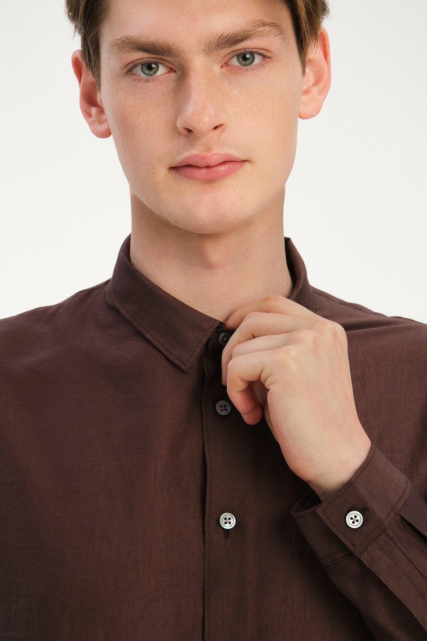 Breda Boxy Shirt in a Coffee Brown Silky Japanese Lyocell Blend