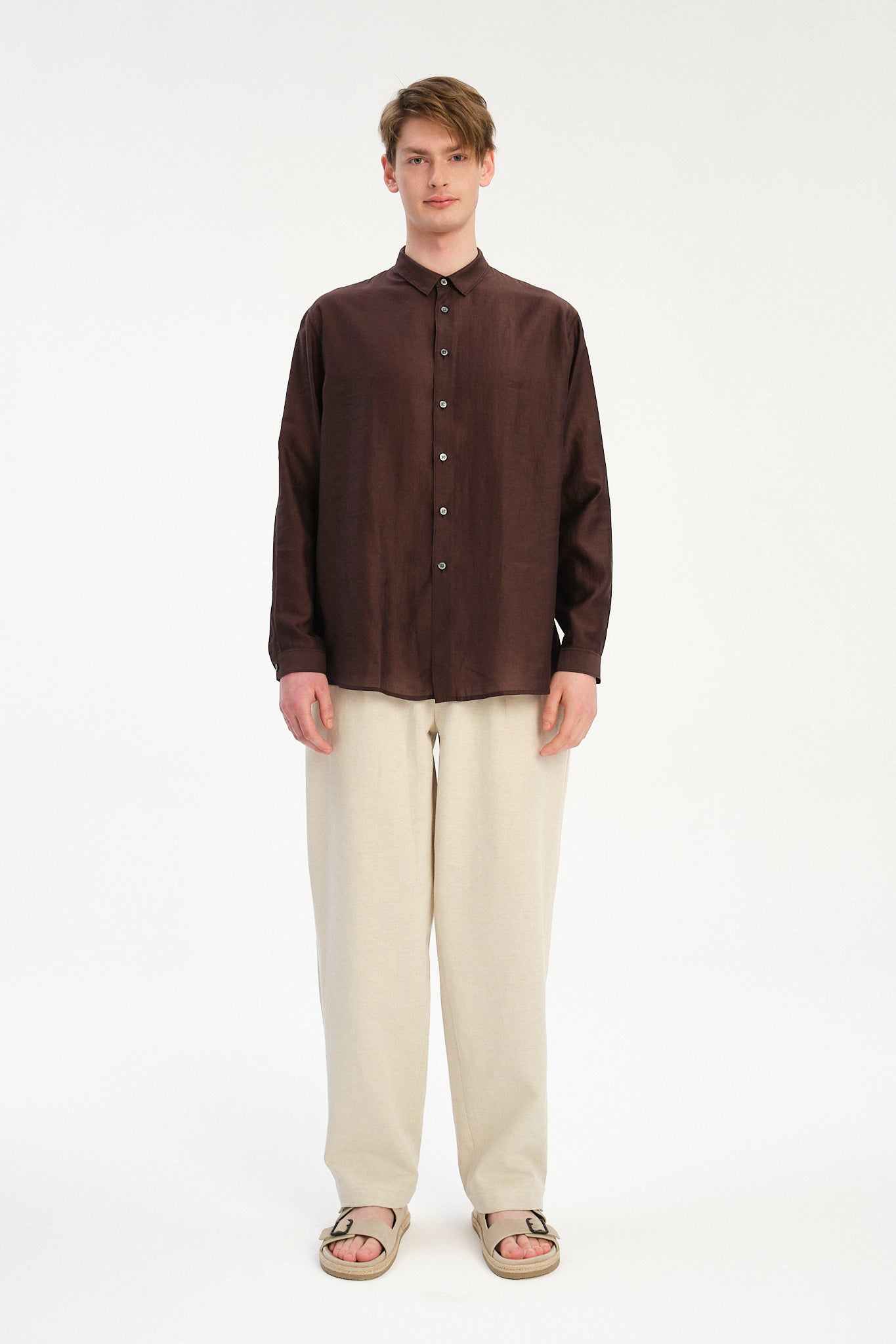 Breda Boxy Shirt in a Coffee Brown Silky Japanese Lyocell Blend
