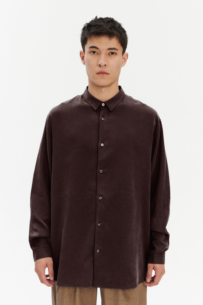 Breda Boxy Shirt in a Silky Japanese Blend of Lyocell in Brown