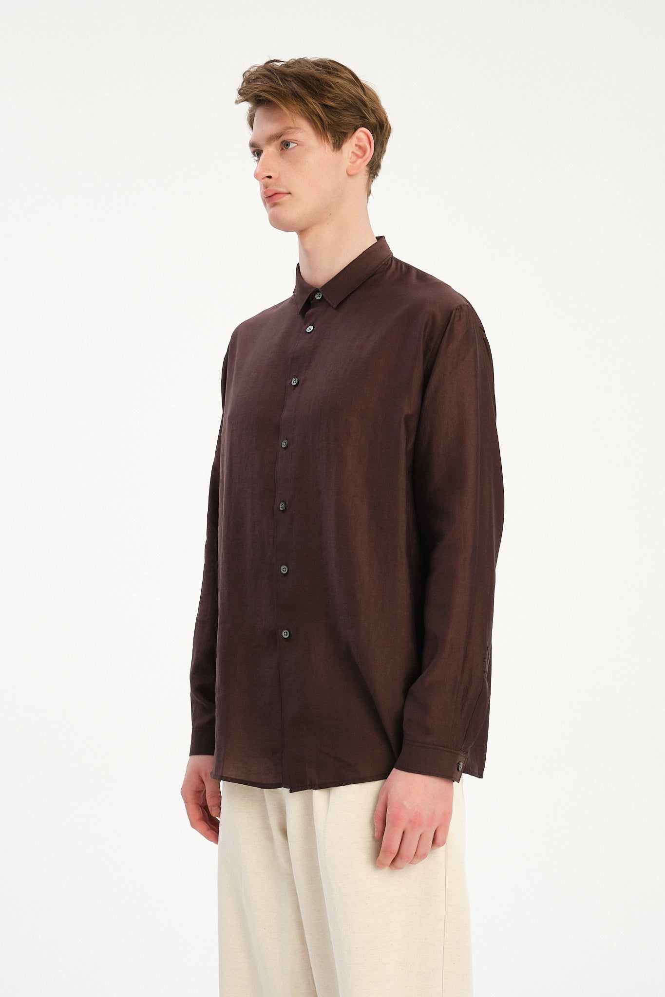 Breda Boxy Shirt in a Coffee Brown Silky Japanese Lyocell Blend