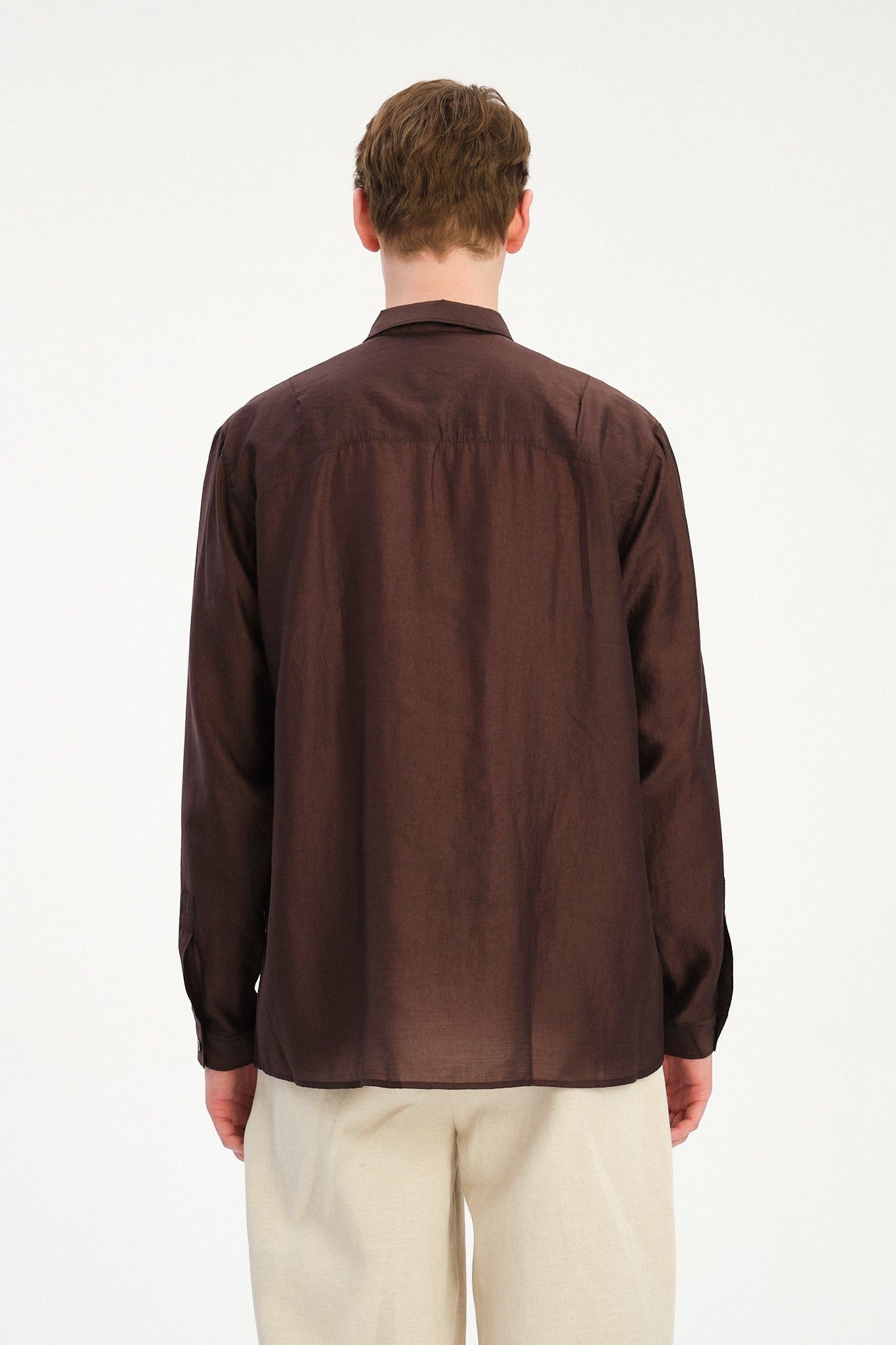 Breda Boxy Shirt in a Coffee Brown Silky Japanese Lyocell Blend
