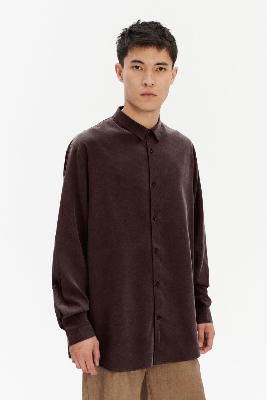 Breda Boxy Shirt in a Silky Japanese Blend of Lyocell in Brown