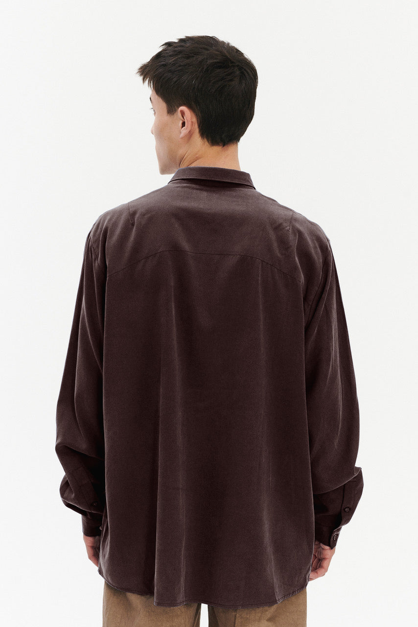 Breda Boxy Shirt in a Silky Japanese Blend of Lyocell in Brown