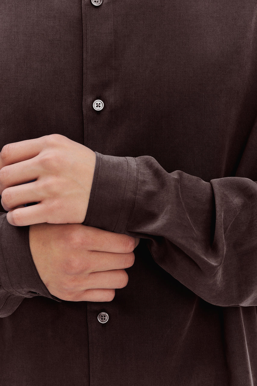 Breda Boxy Shirt in a Silky Japanese Blend of Lyocell in Brown
