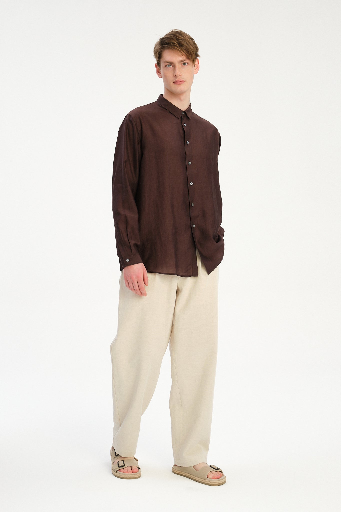 Breda Boxy Shirt in a Coffee Brown Silky Japanese Lyocell Blend
