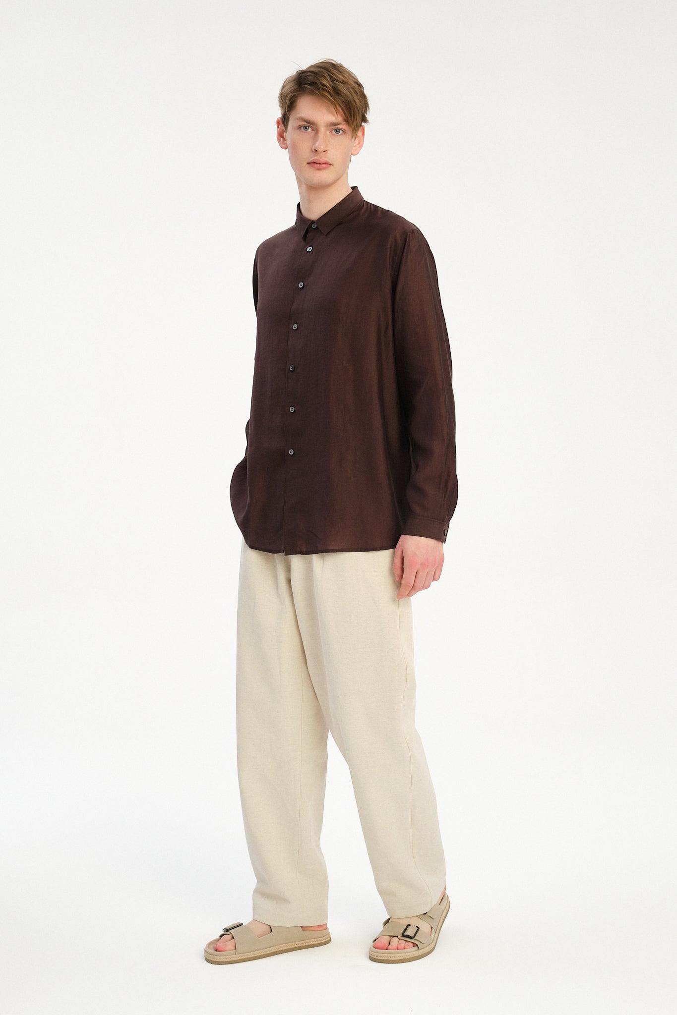 Breda Boxy Shirt in a Coffee Brown Silky Japanese Lyocell Blend