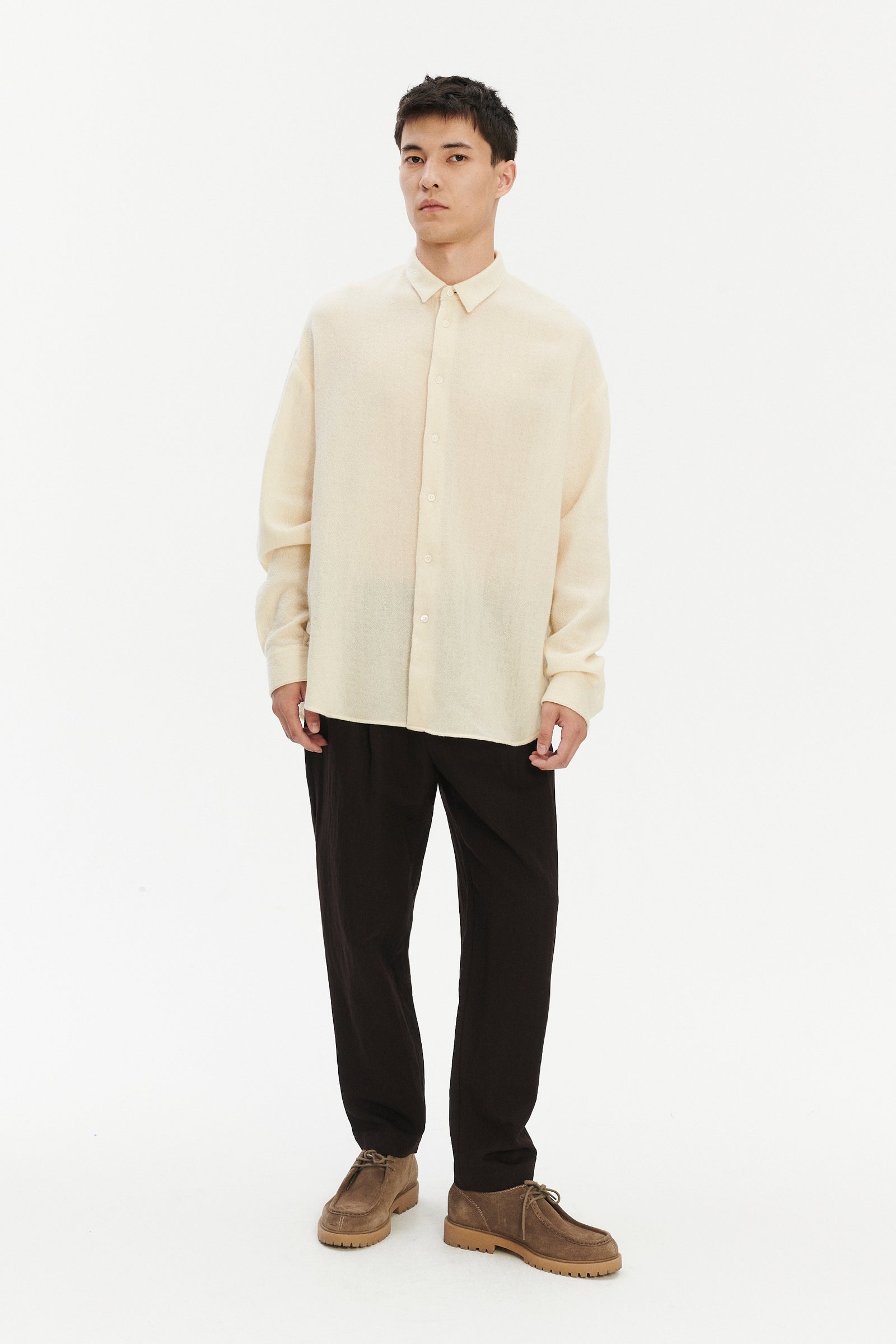 Oversized Arnhem Shirt in an Ivory White Japanese Light Combed Wool