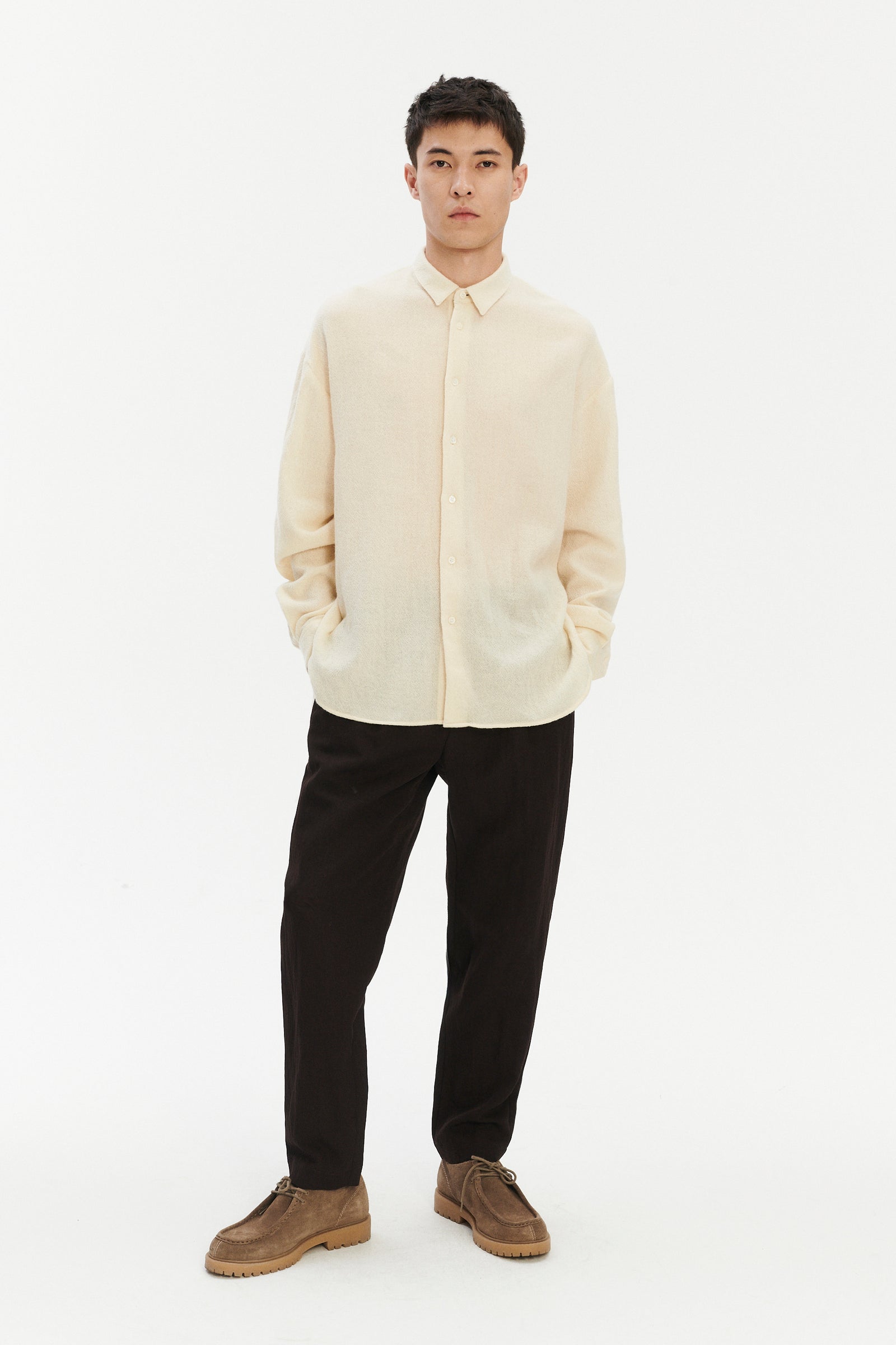 Oversized Arnhem Shirt in an Ivory White Japanese Light Combed Wool