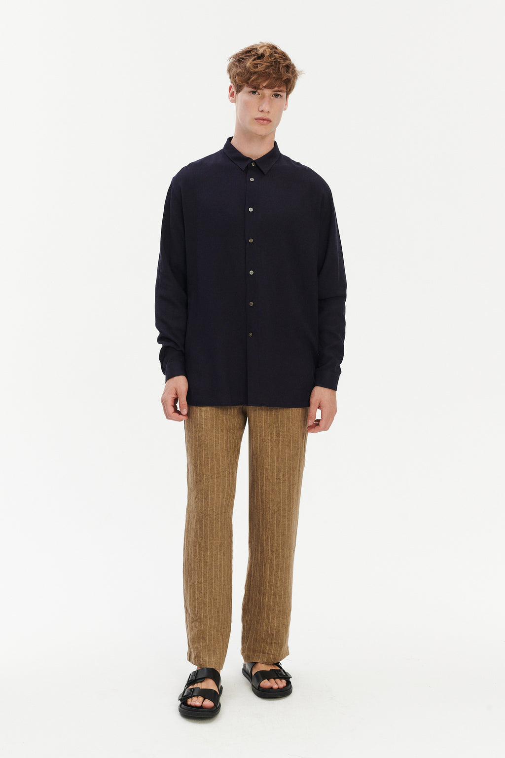 Long Sleeve Oversized Boxy Shirt in a Navy Portuguese Modal and Merino Wool Blend
