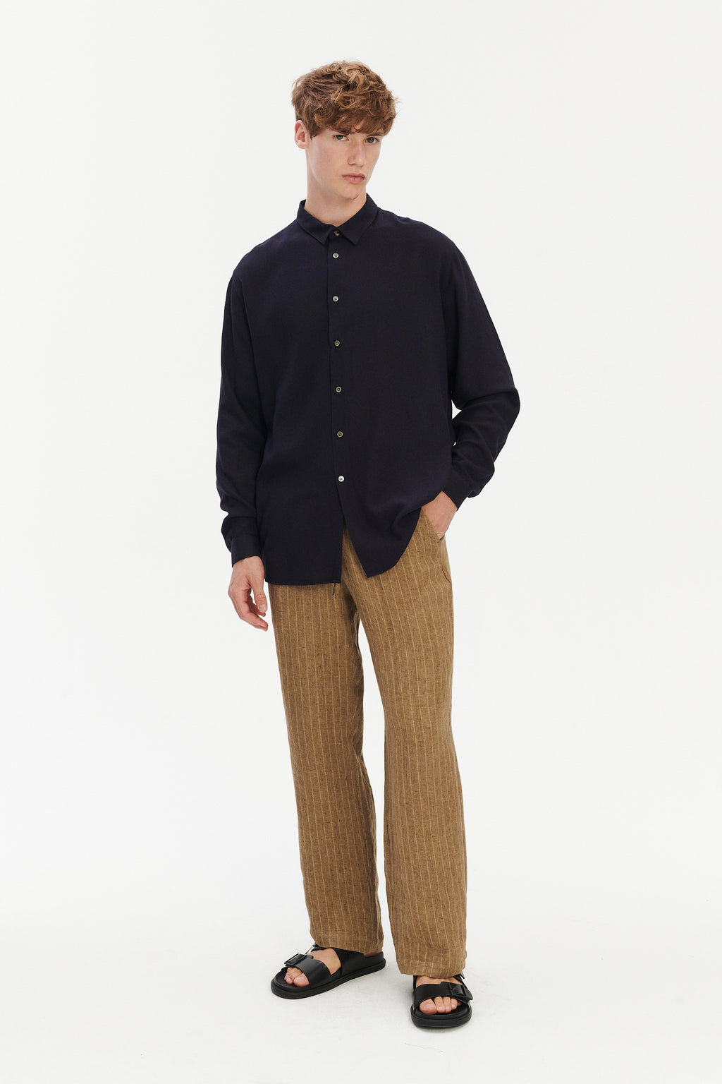 Long Sleeve Oversized Boxy Shirt in a Navy Portuguese Modal and Merino Wool Blend