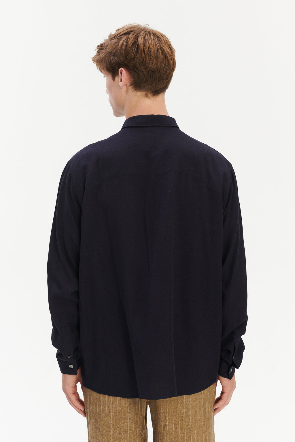 Long Sleeve Oversized Boxy Shirt in a Navy Portuguese Modal and Merino Wool Blend