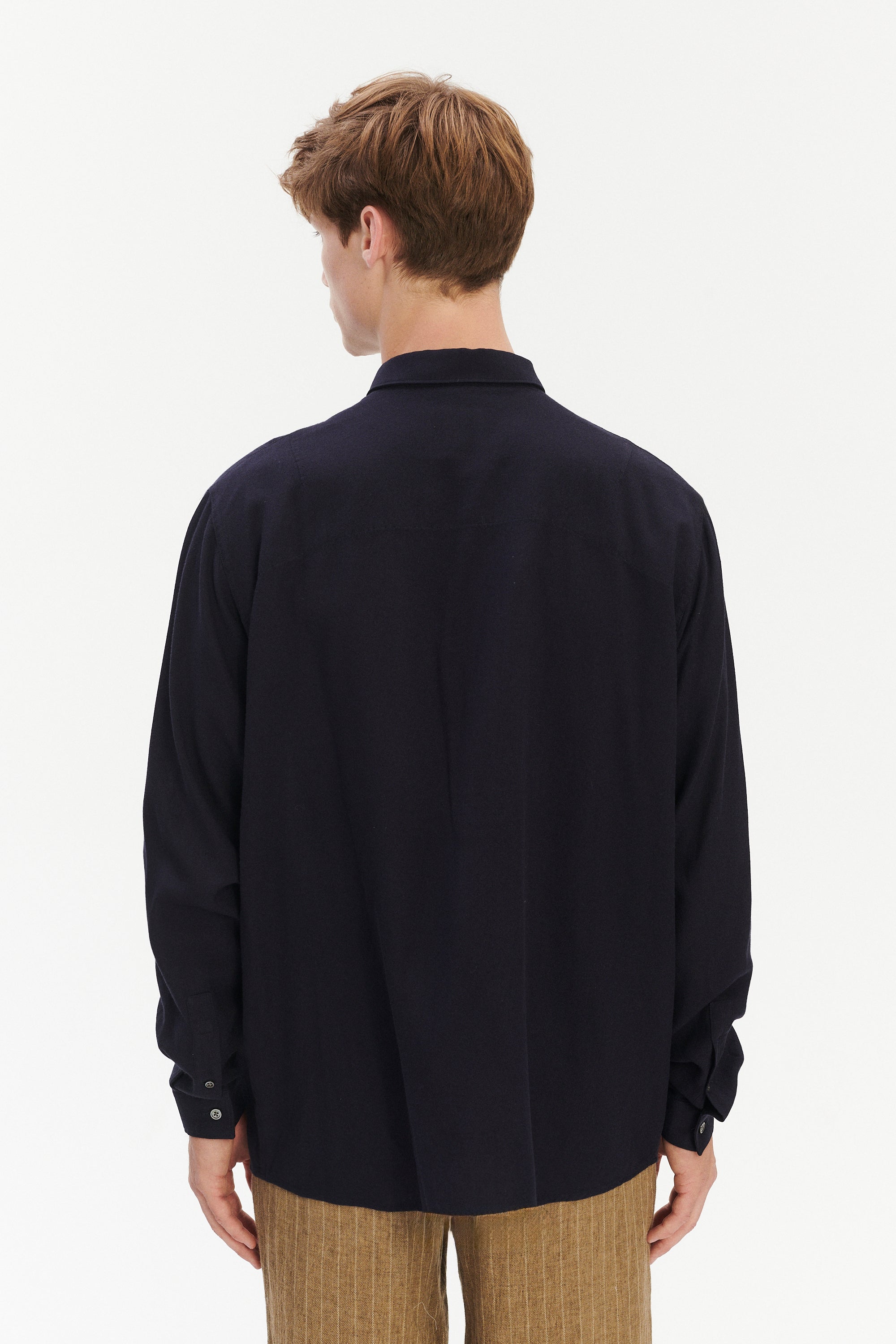Long Sleeve Oversized Boxy Shirt in a Navy Portuguese Modal and Merino Wool Blend