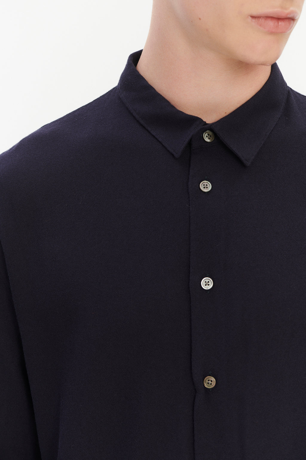 Long Sleeve Oversized Boxy Shirt in a Navy Portuguese Modal and Merino Wool Blend