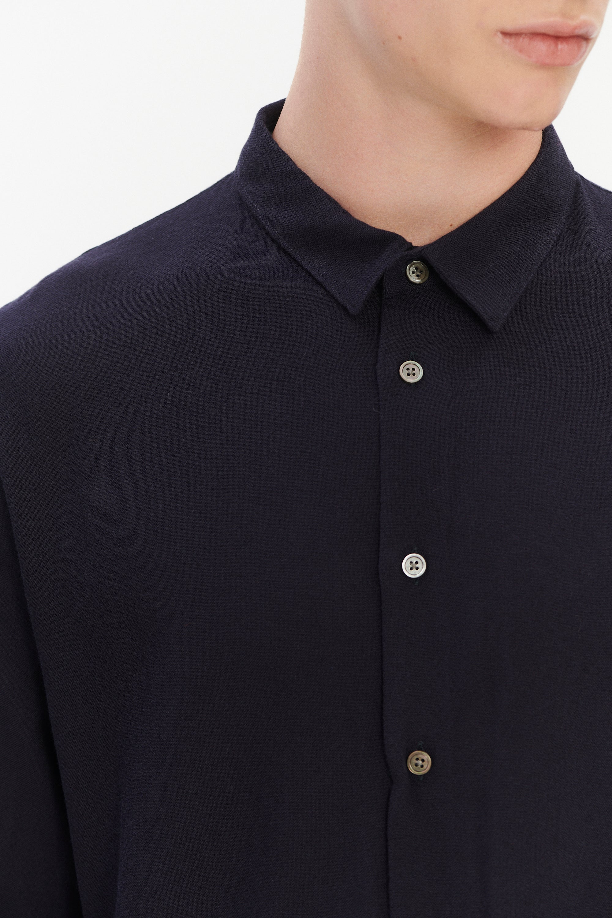 Long Sleeve Oversized Boxy Shirt in a Navy Portuguese Modal and Merino Wool Blend