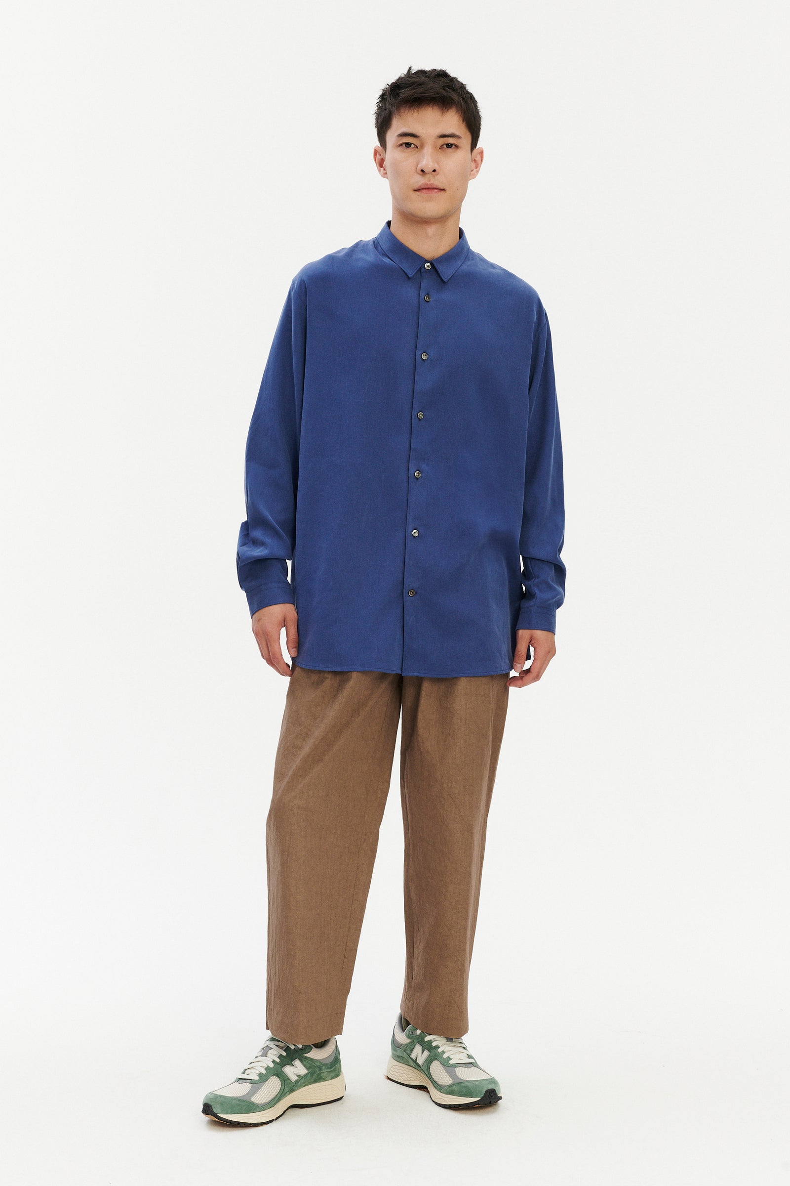 Breda Boxy Shirt in a Soft Deep Blue Japanese Lyocell and Cotton Blend