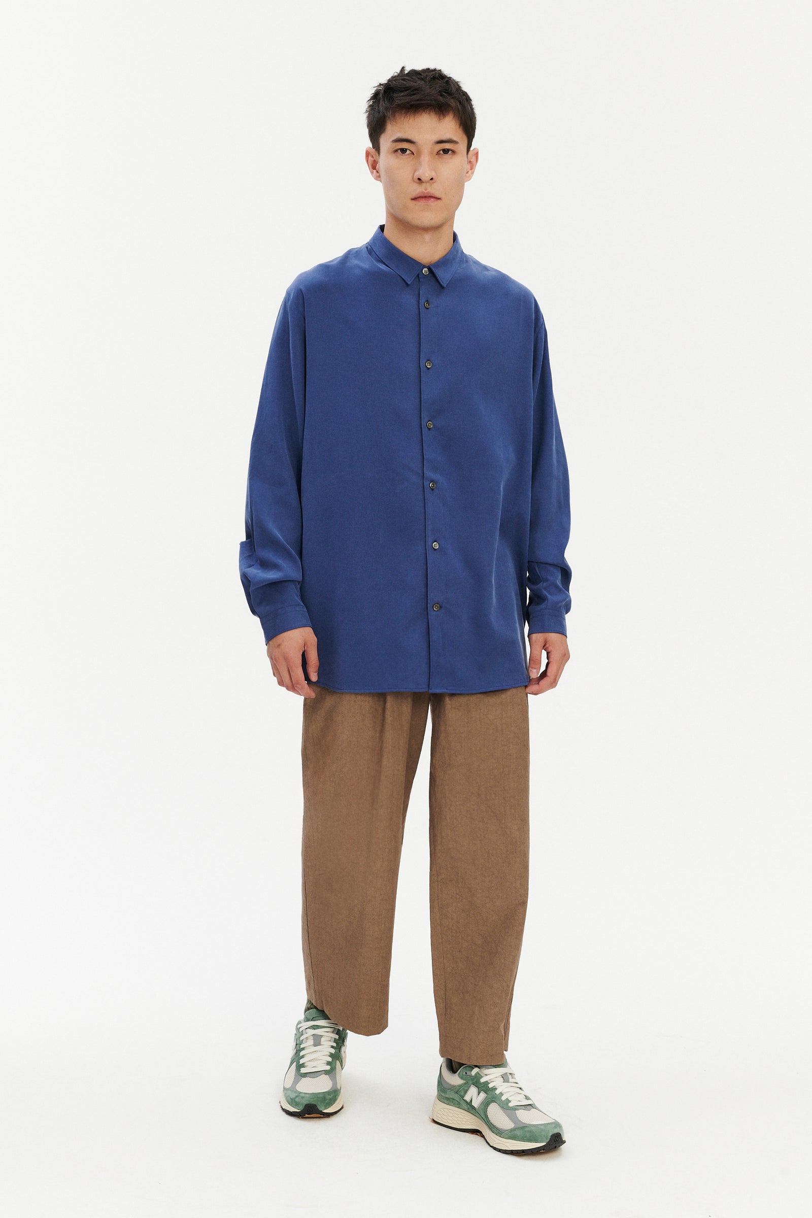 Breda Boxy Shirt in a Soft Deep Blue Japanese Lyocell and Cotton Blend