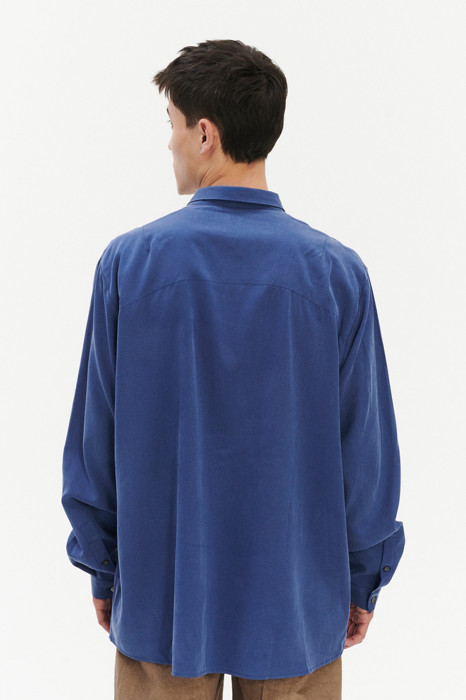 Breda Boxy Shirt in a Soft Deep Blue Japanese Lyocell and Cotton Blend