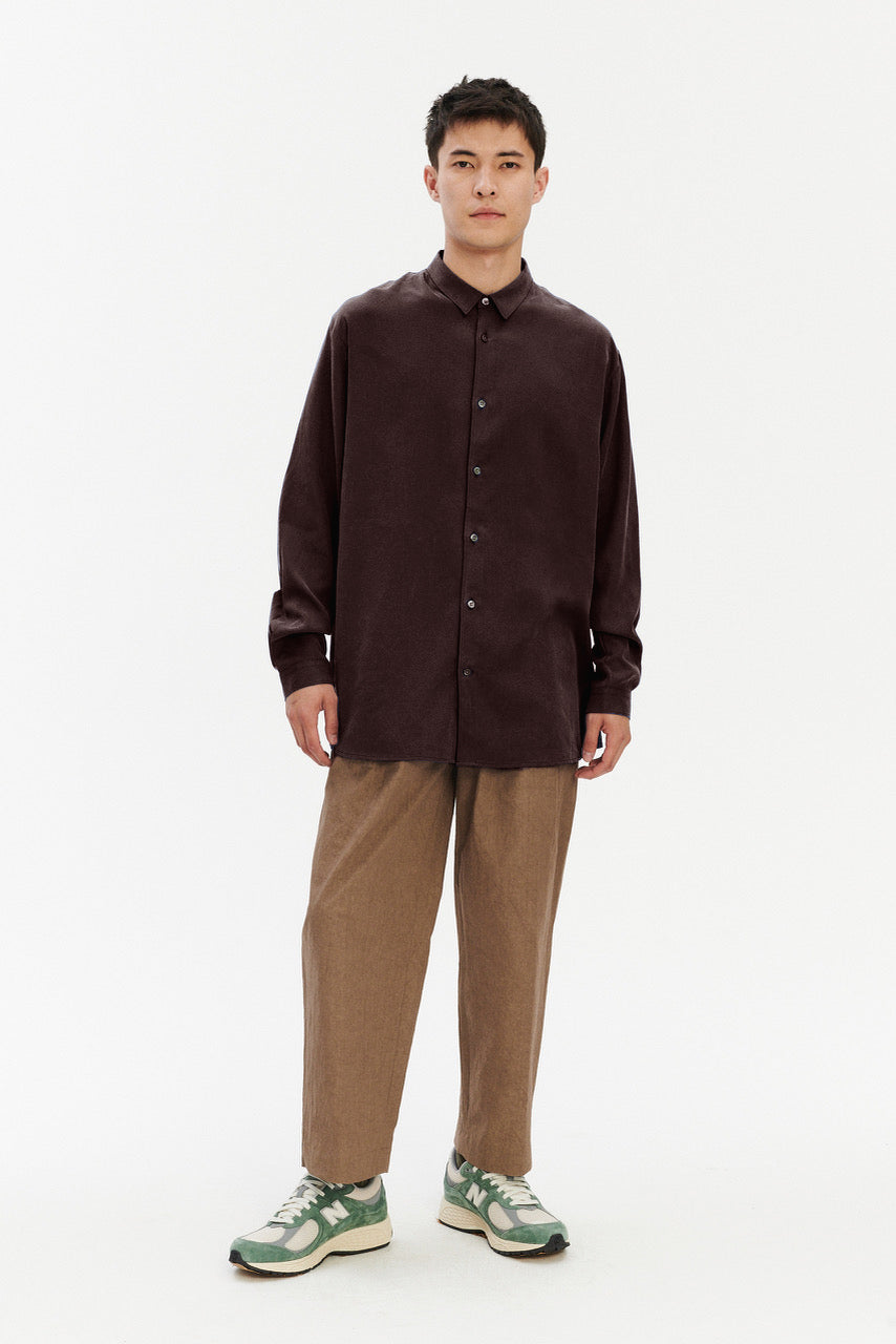 Breda Boxy Shirt in a Silky Japanese Blend of Lyocell in Brown