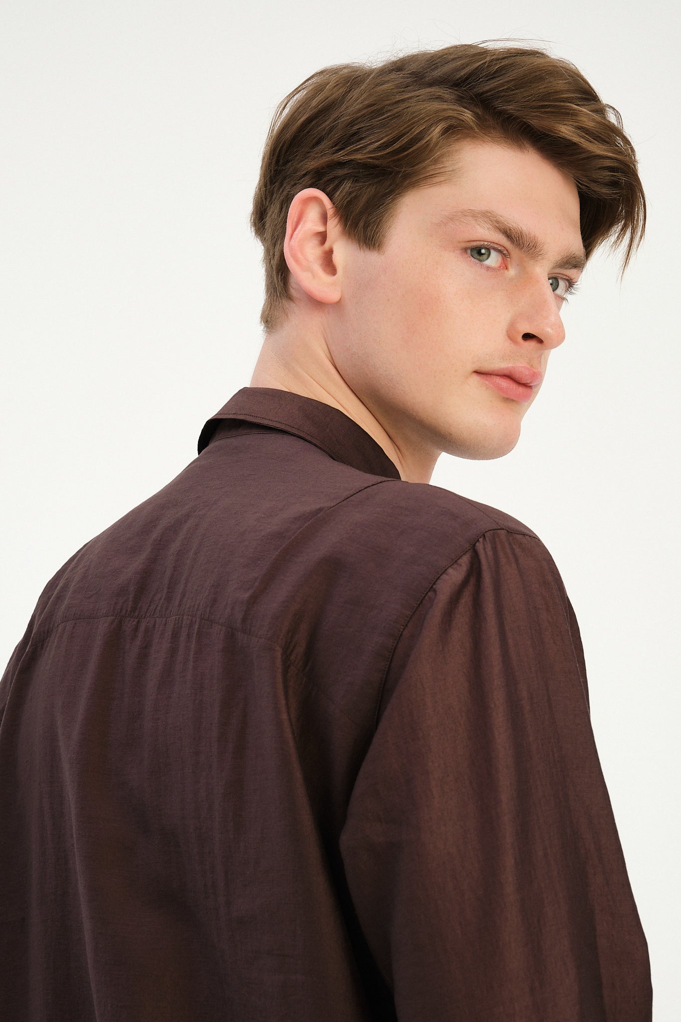 Breda Boxy Shirt in a Coffee Brown Silky Japanese Lyocell Blend