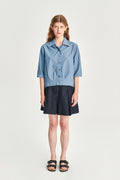 Blouse Jacket in an Indigo Dyed Mix of Italian Linen and Cotton