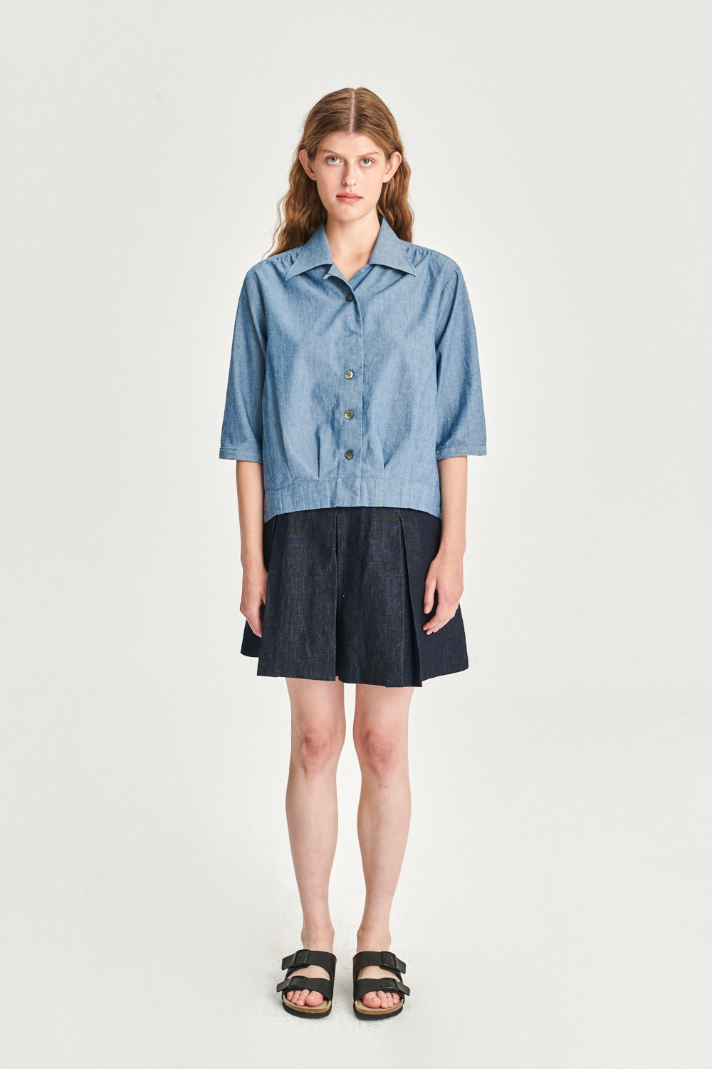 Blouse Jacket in a Indigo Dyed Mix of Linen and Cotton