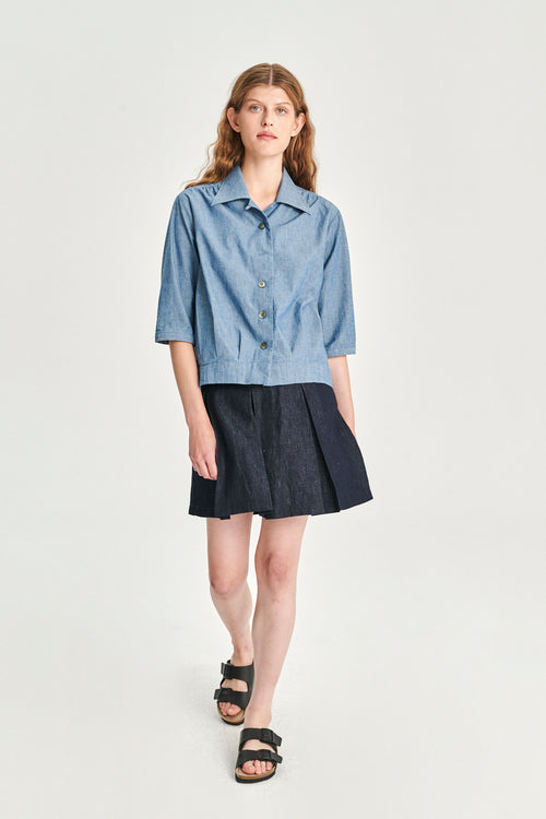 Blouse Jacket in an Indigo Dyed Mix of Italian Linen and Cotton