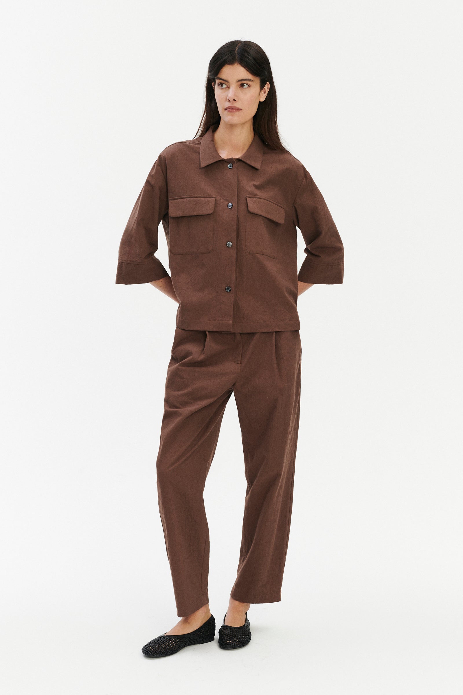 Jacket Blouse in a Brown Japanese Wrinkled Soft Cotton