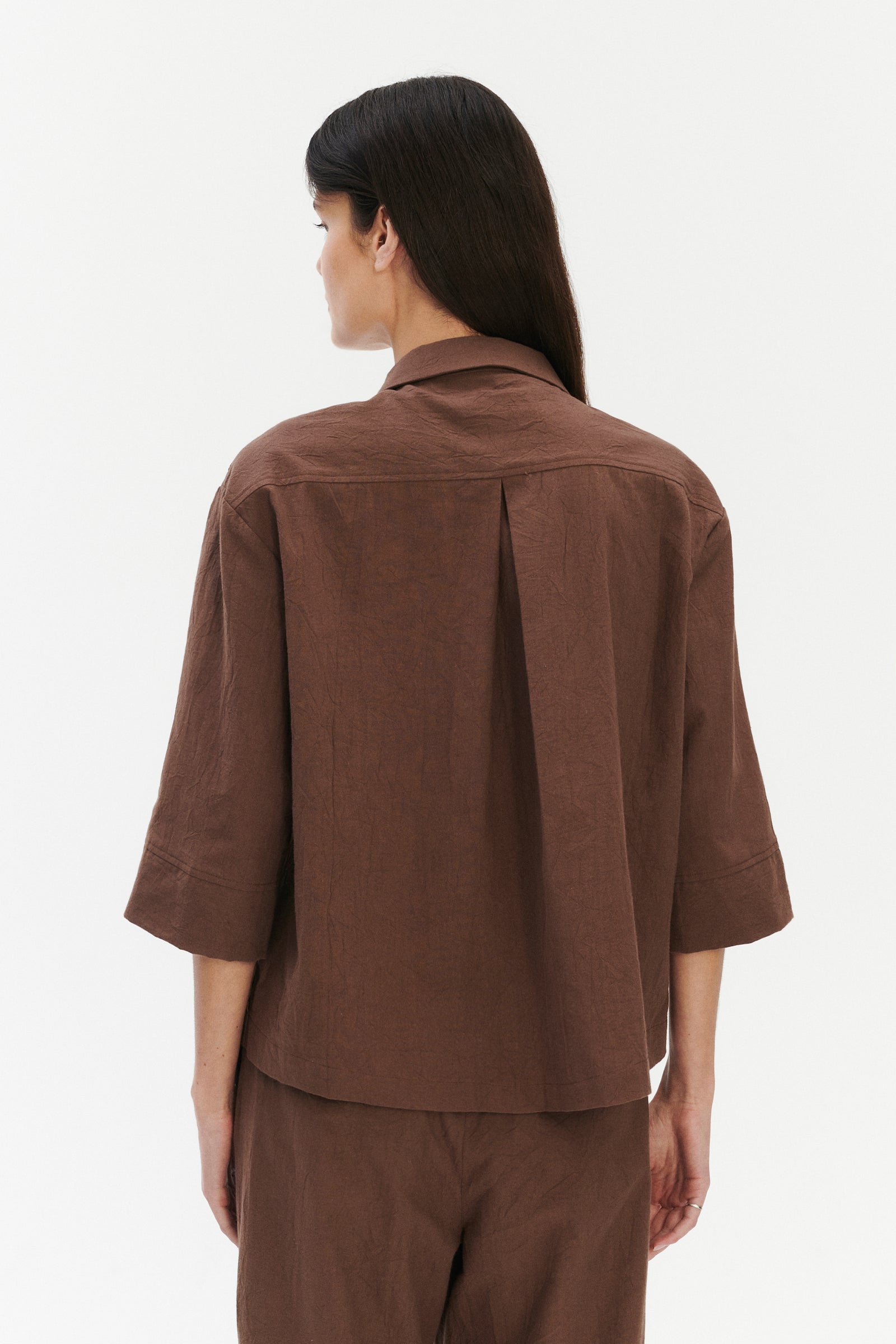 Jacket Blouse in a Brown Japanese Wrinkled Soft Cotton