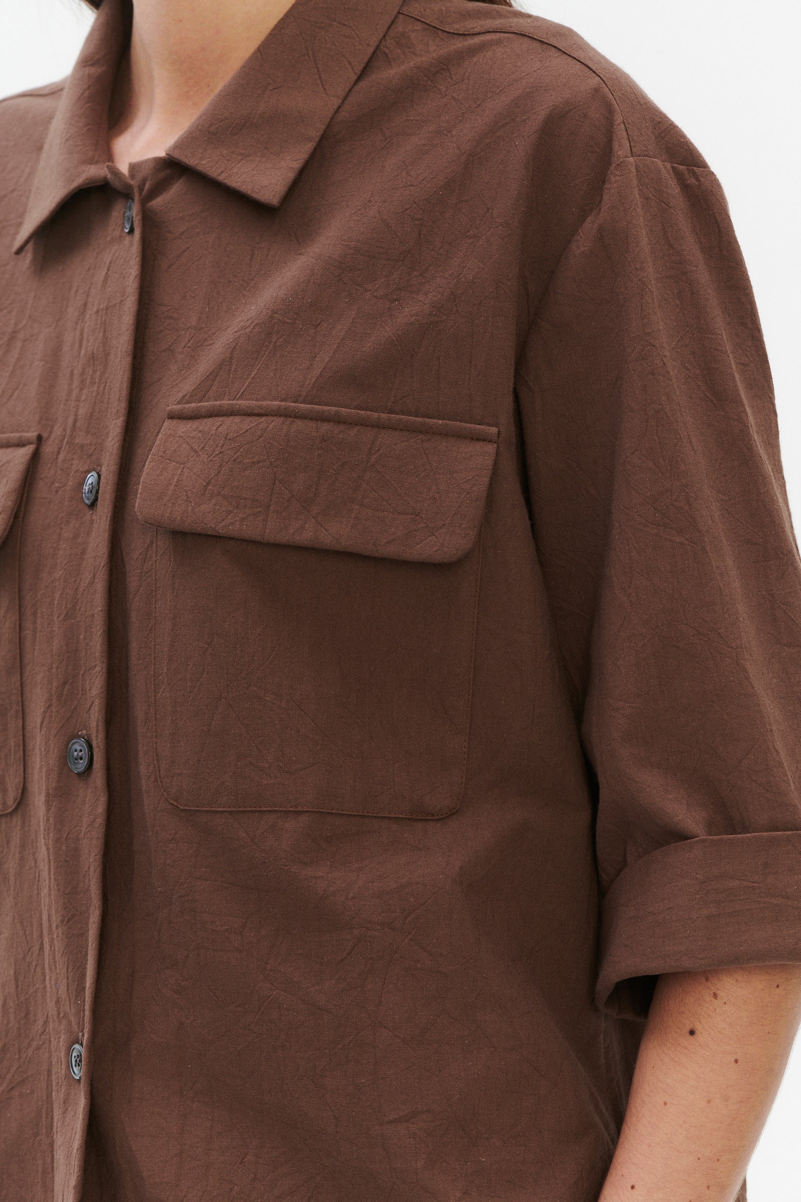 Jacket Blouse in a Brown Japanese Wrinkled Soft Cotton