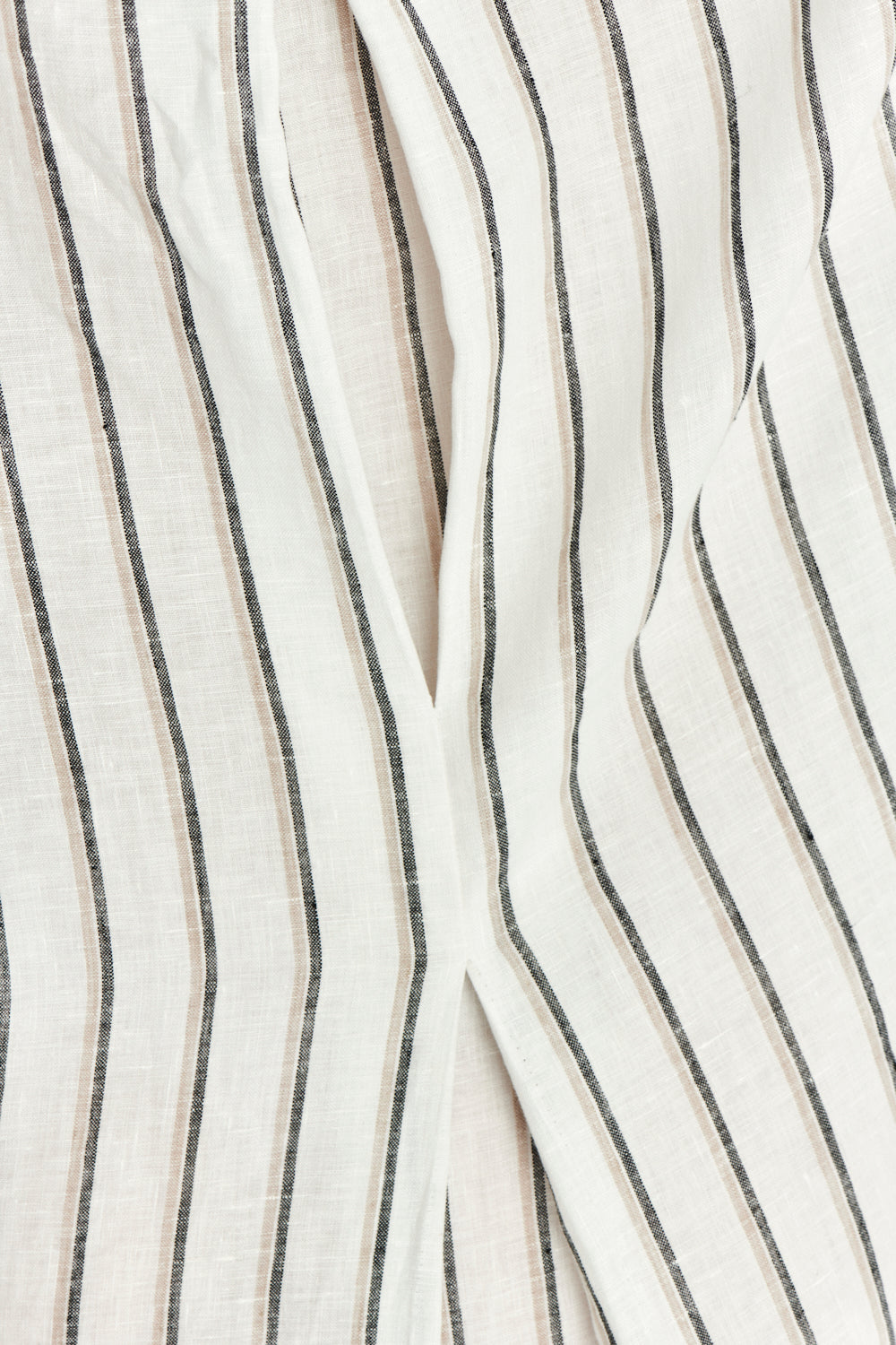 Dress in a  in a Fine White Black and Beige Airy Double Striped Bohemian Linen