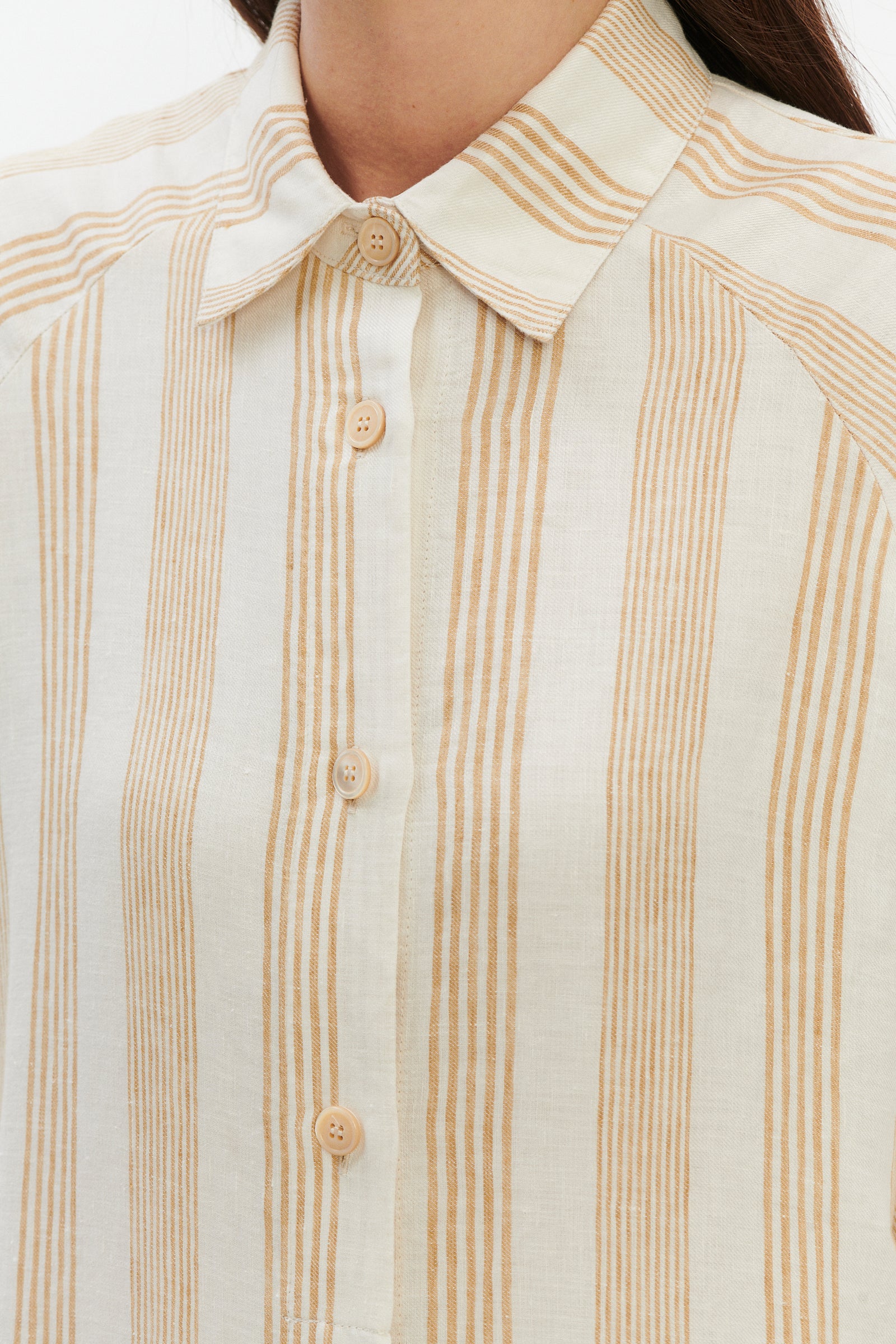 Shirt Dress in a Cream White and Beige Fine Striped Pure Italian Linen
