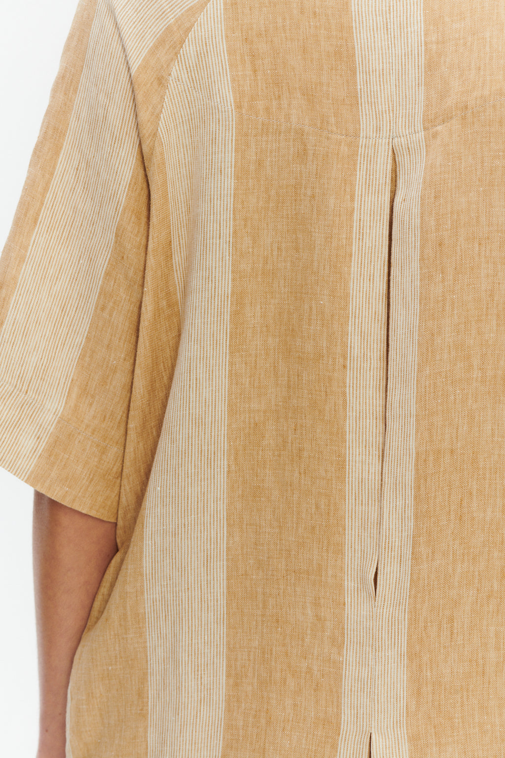 Italian Linen Shirt Dress – White & Soft Beige Stripe
