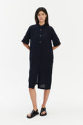 Dress in a Dark Navy Airy Structural Portuguese Cotton