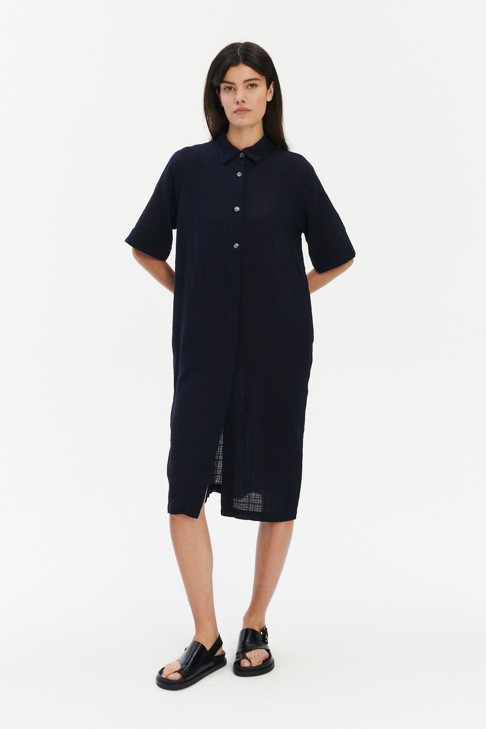 Shirt Dress in a Dark Navy Airy Portuguese Cotton