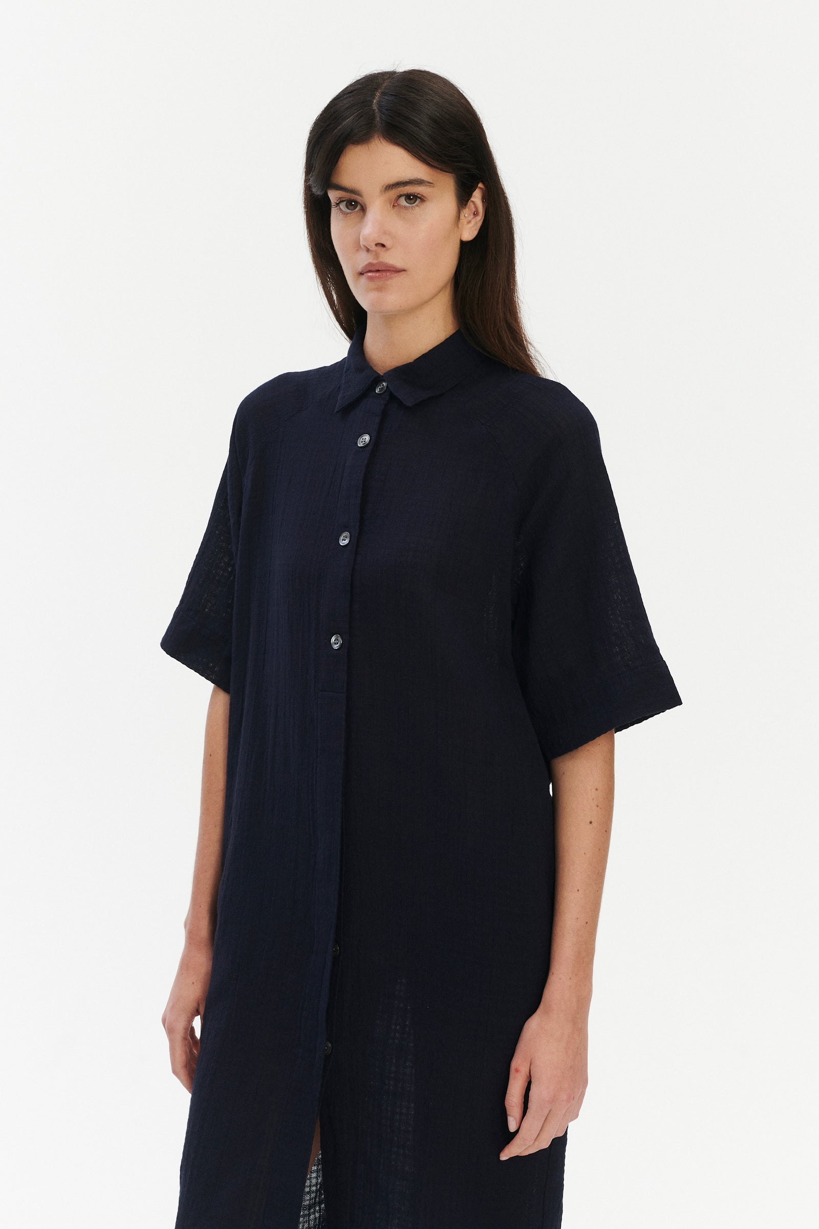 Shirt Dress in a Dark Navy Airy Portuguese Cotton