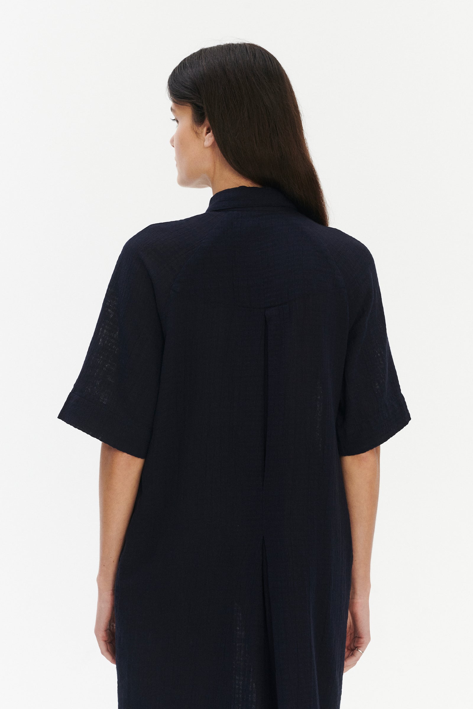 Shirt Dress in a Dark Navy Airy Portuguese Cotton