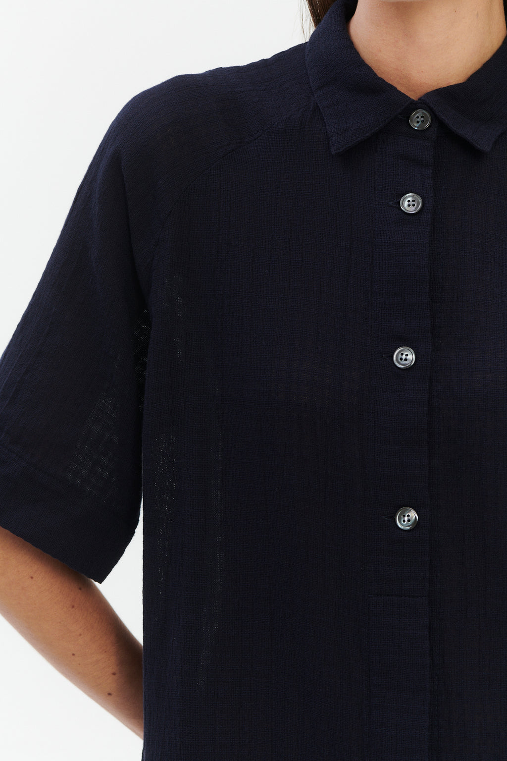 Dress in a Dark Navy Airy Structural Portuguese Cotton