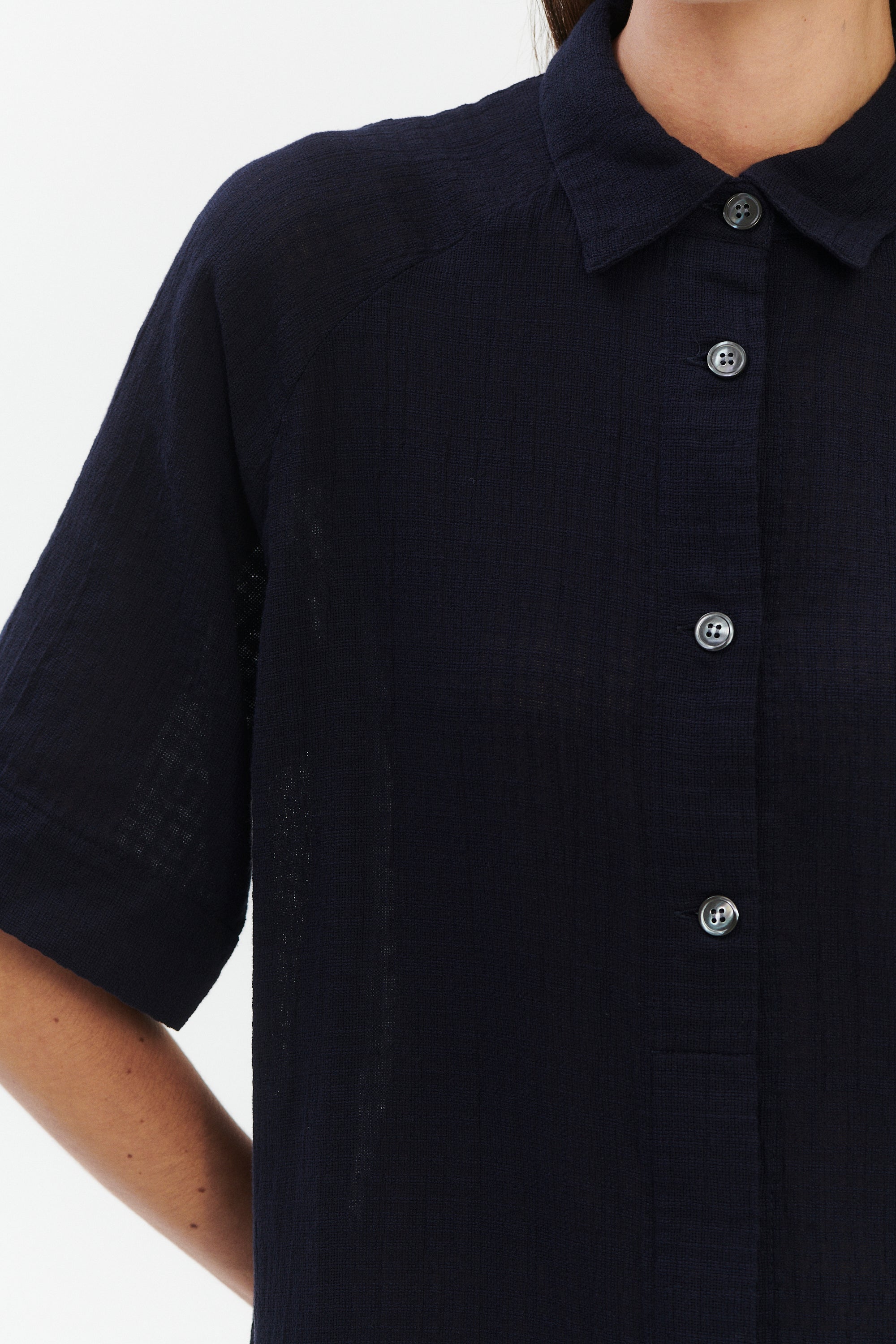 Dress in a Dark Navy Airy Structural Portuguese Cotton