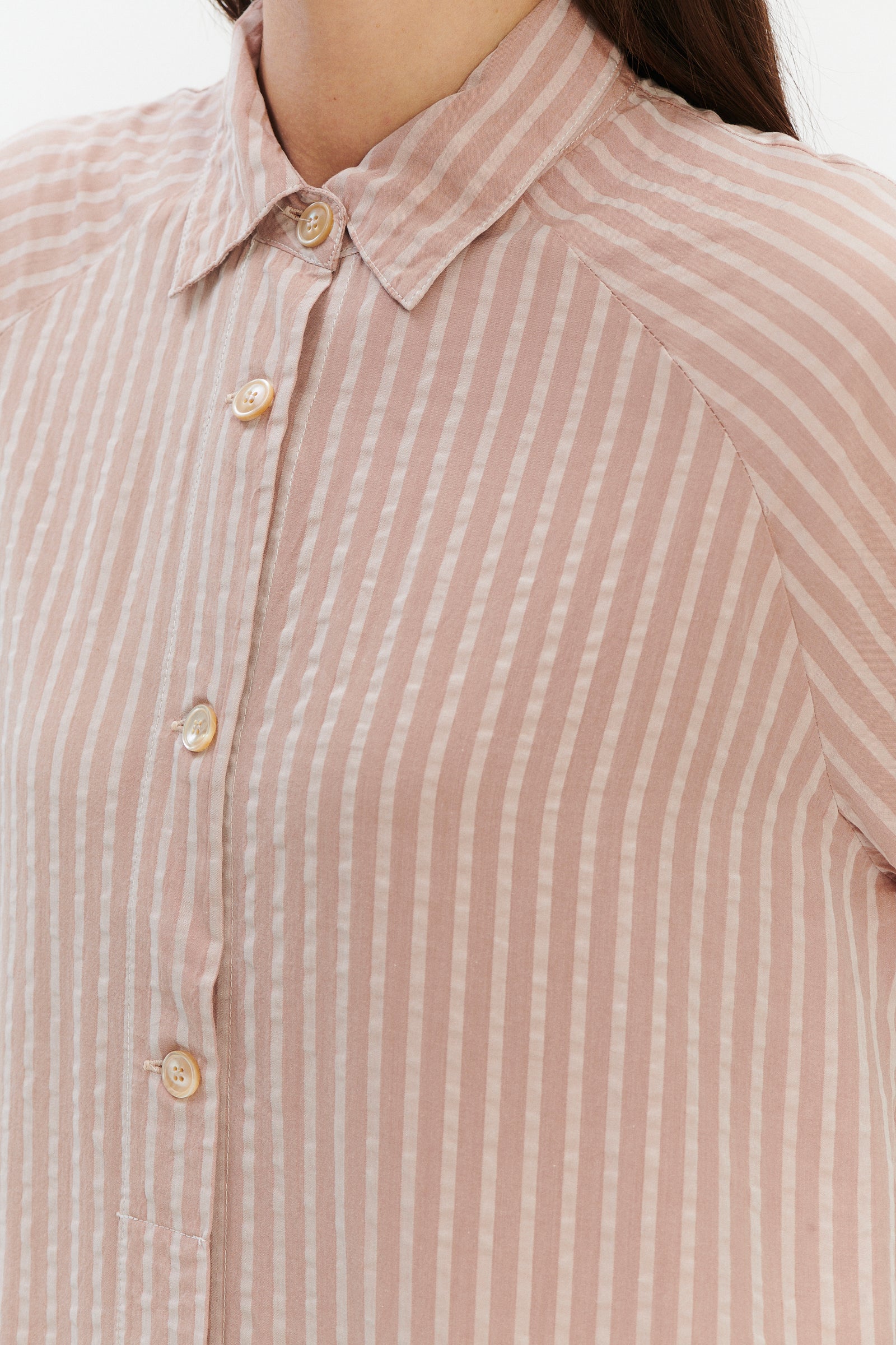 Shirt Dress in a  Dusty Pink Striped Airy and Fluid Portuguese Pure Tencel